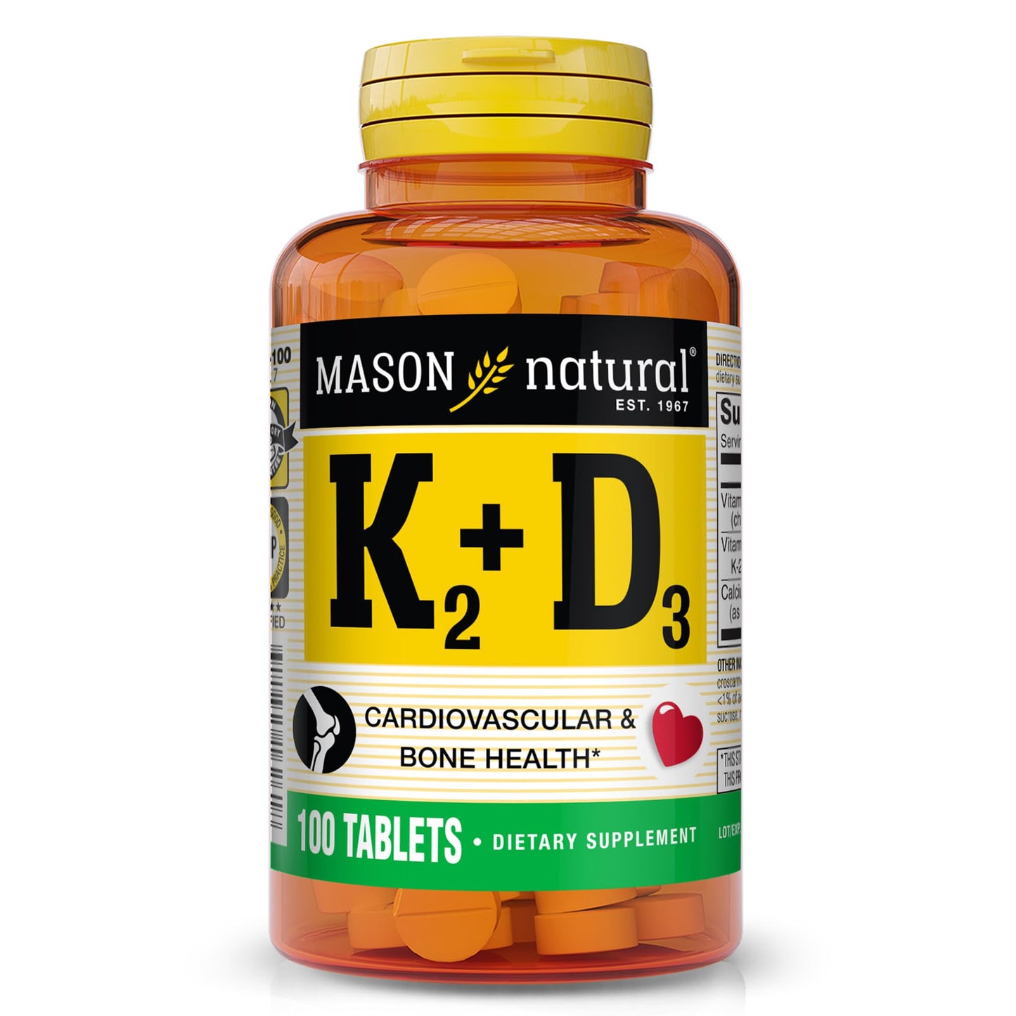 Mason Natural Vitamins K2 & D3 with Calcium Tablets, 100 Count