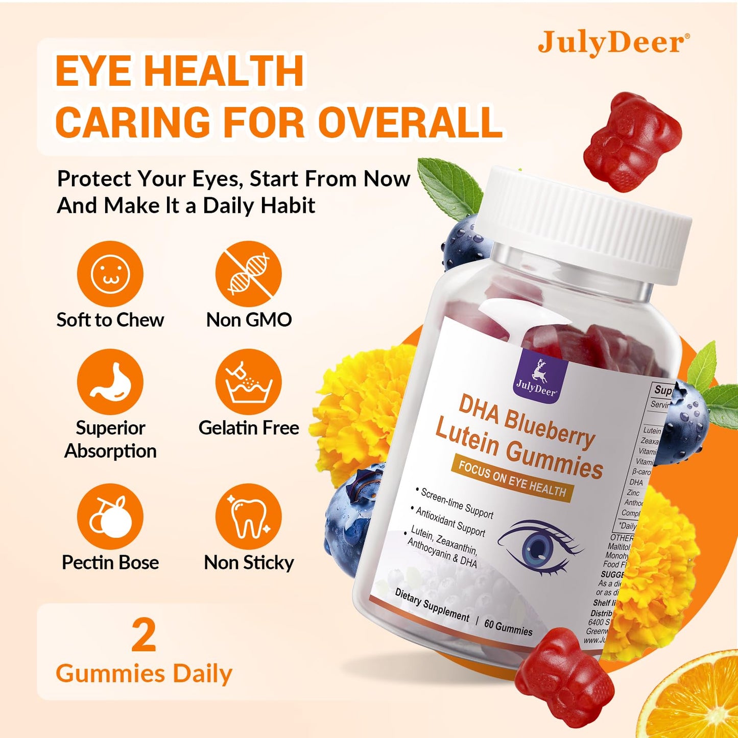 JulyDeer Lutein and Zeaxanthin Gummies 120 Gummies