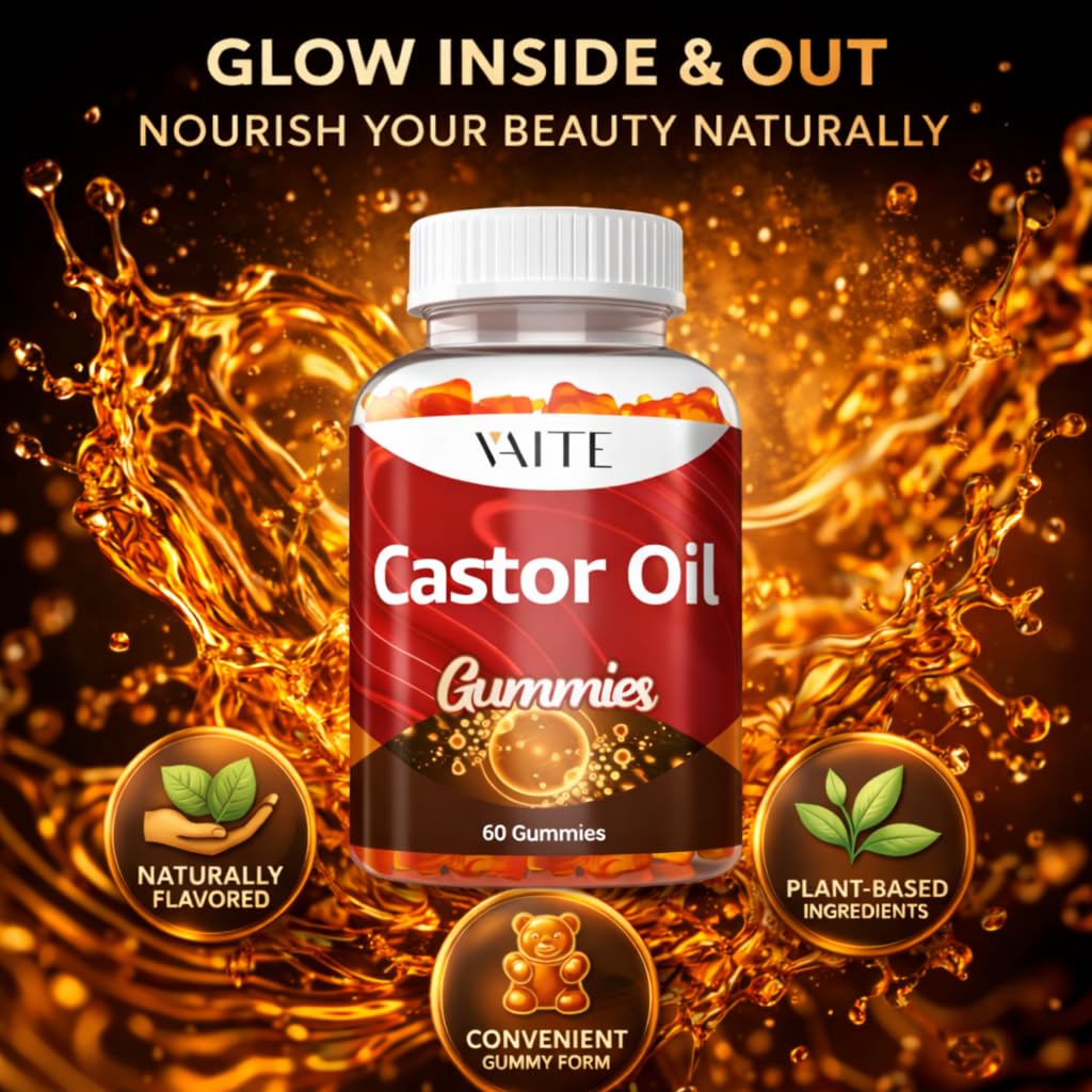 VAITE Castor Oil Gummies 1000mg, 60 Chewables