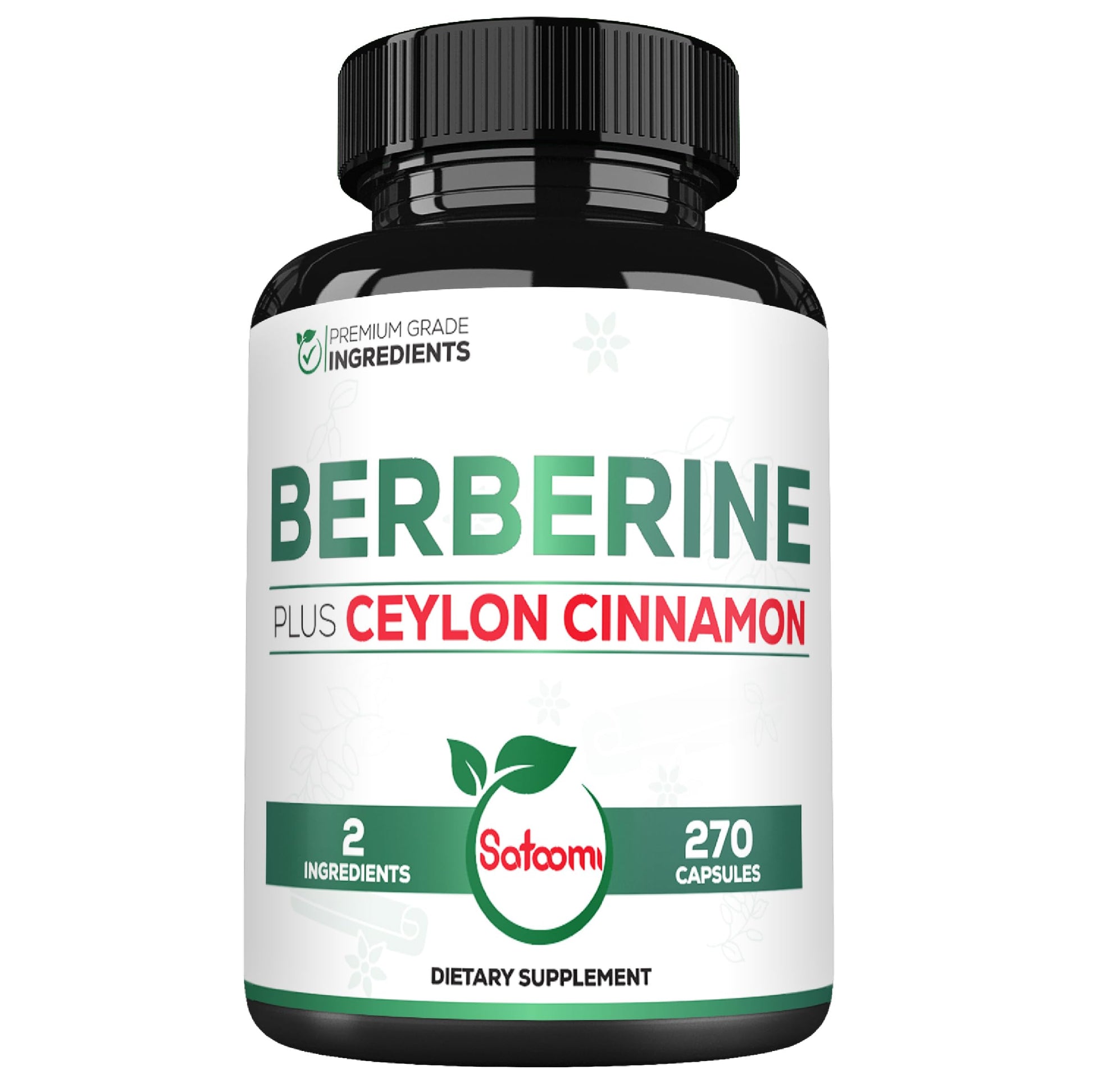 Satoomi Berberine with Ceylon Cinnamon Supplement - 1500mg Extra Strength Capsules, 270 Count