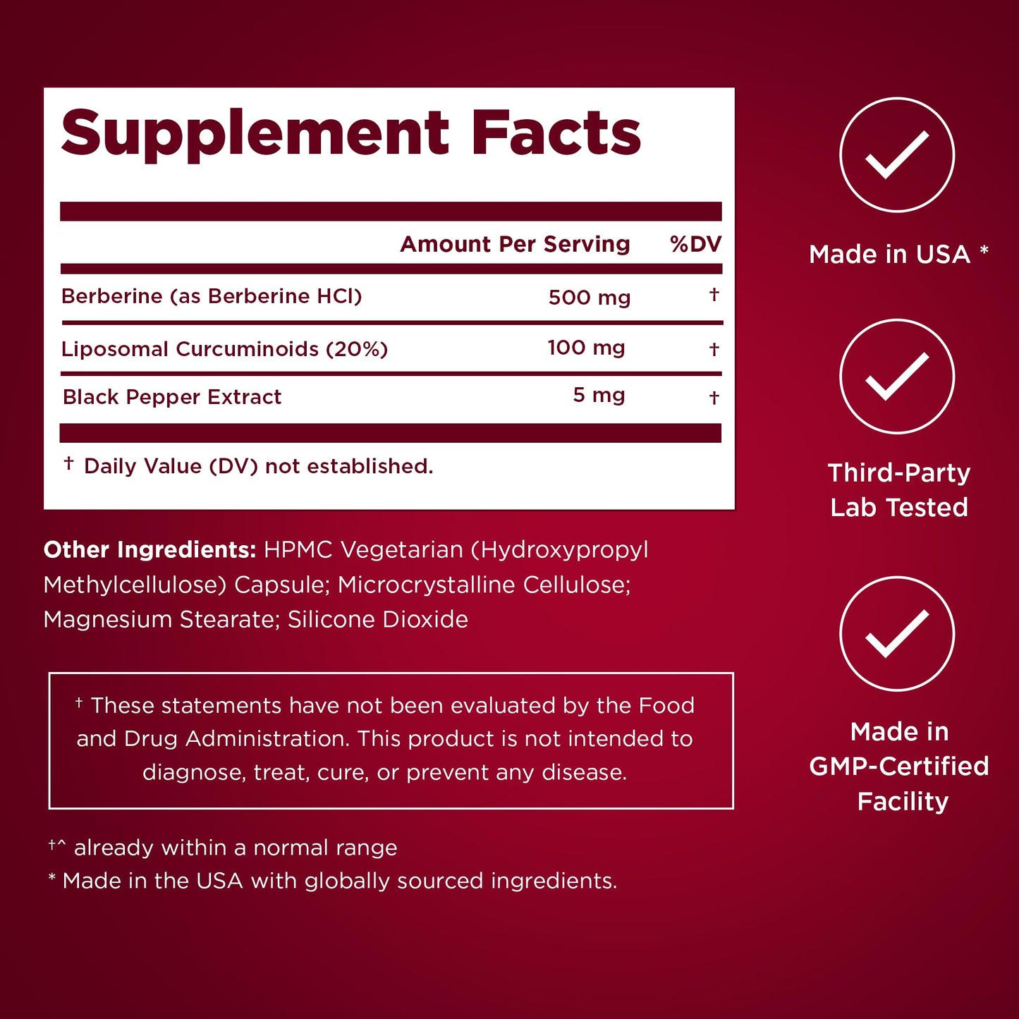 Premium Select Nutrition Liposomal Berberine HCL Capsules, 60 Capsules