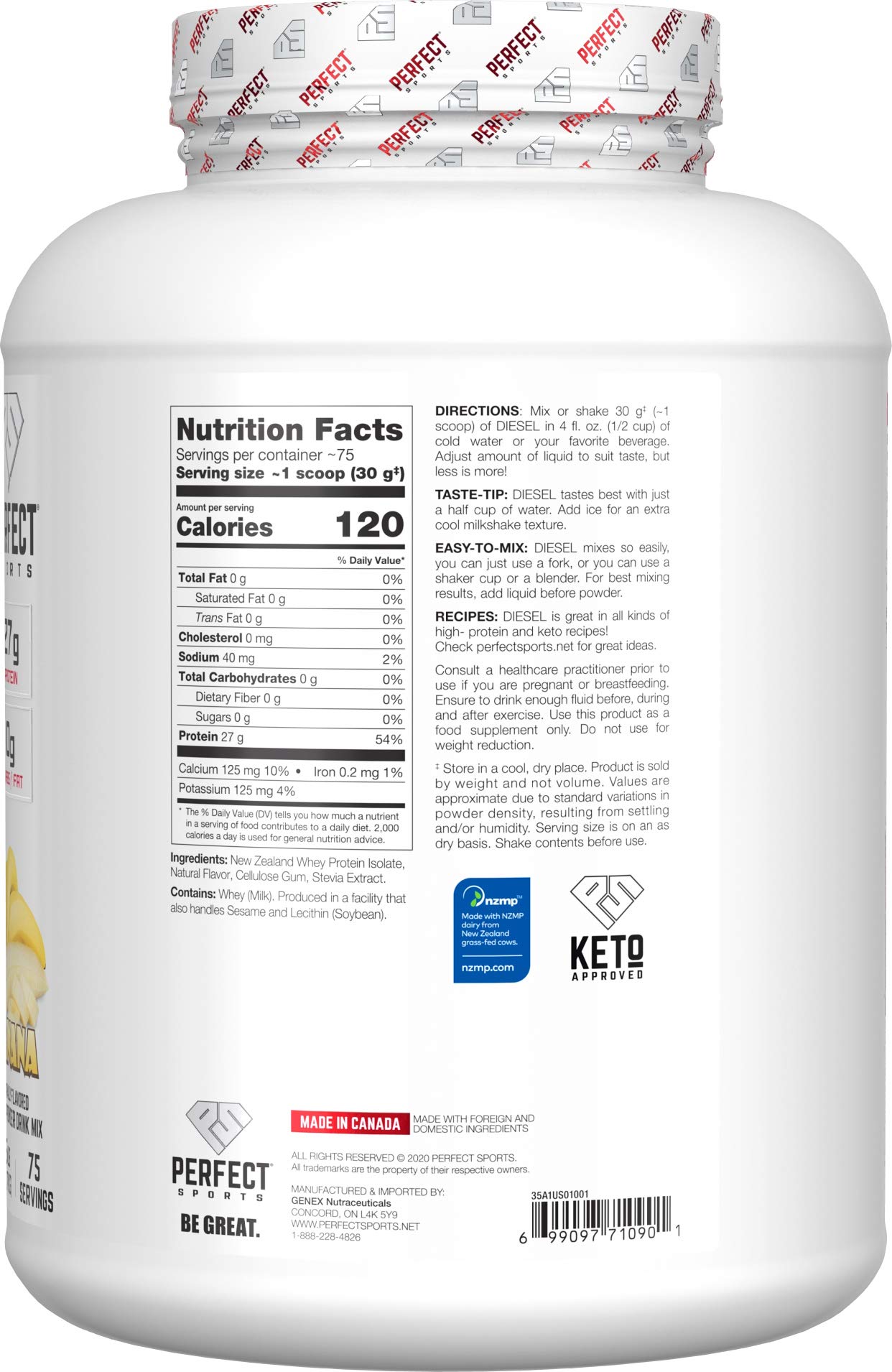 PERFECT SPORTS Diesel 100% New Zealand Whey Isolate Protein Powder Banana, 16 Servings