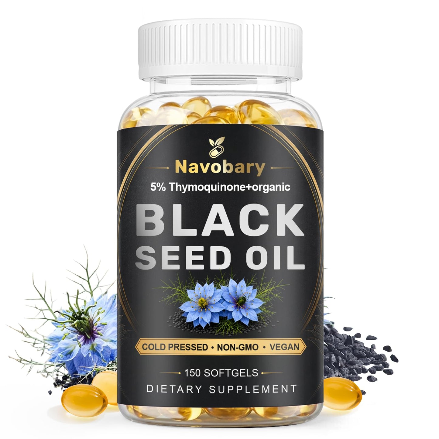 Navobary Black Seed Oil Softgel 500mg Cold Pressed, 150 Softgels