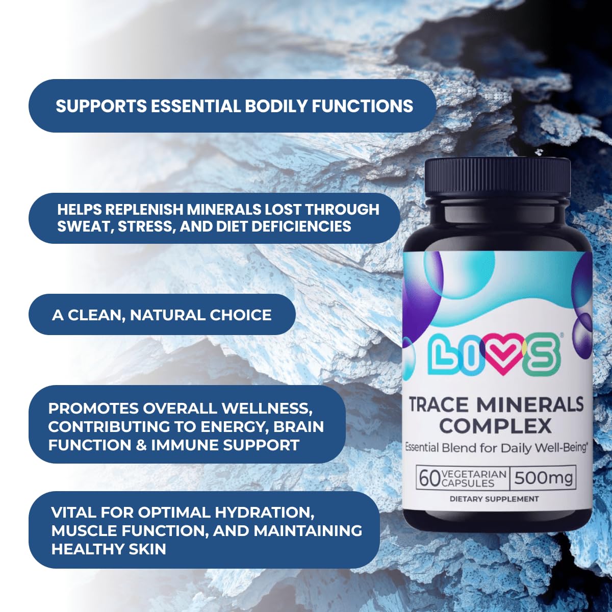 LIVS Trace Mineral Complex 500mg Vegetarian Capsules, 120 Count