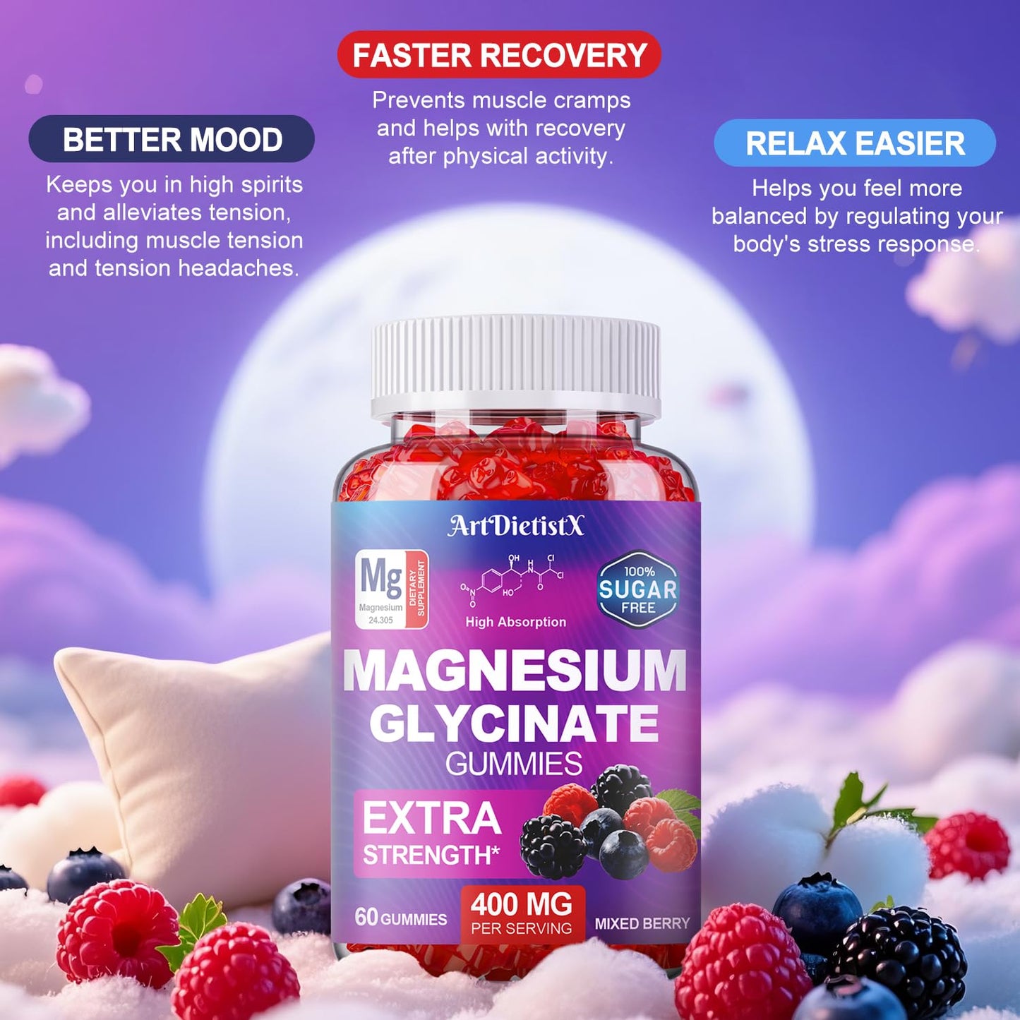 ArtDietistX Magnesium Glycinate Gummies 400mg, 60 Gummies
