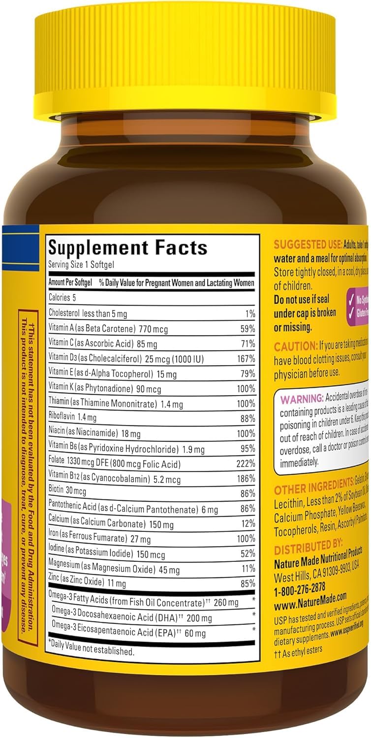 Nature Made Prenatal + DHA 200 mg Multivitamin Softgels, 60 Softgels