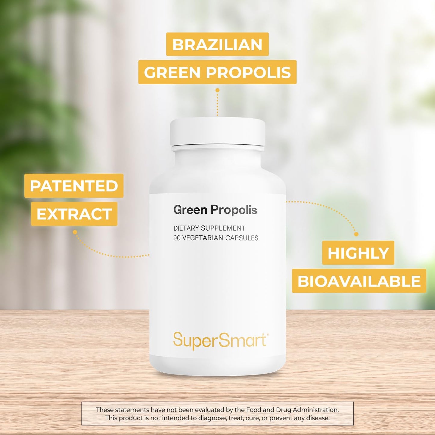 Supersmart Green Propolis Supplement 1200mg per Day (Patented) Natural Green Propolis Extract Brazil 90 Vegetarian Capsules
