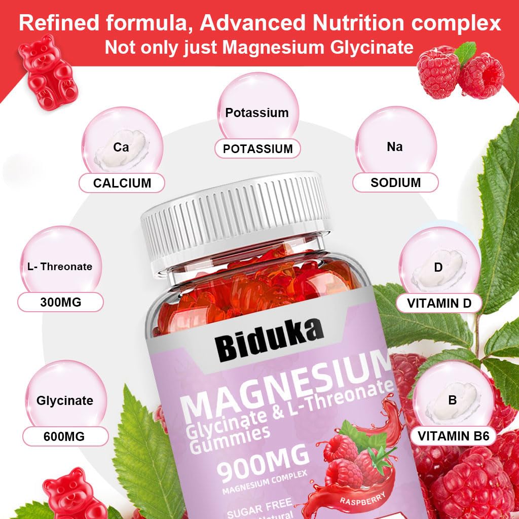 Biduka Magnesium Glycinate Gummies 900mg, 65 Count