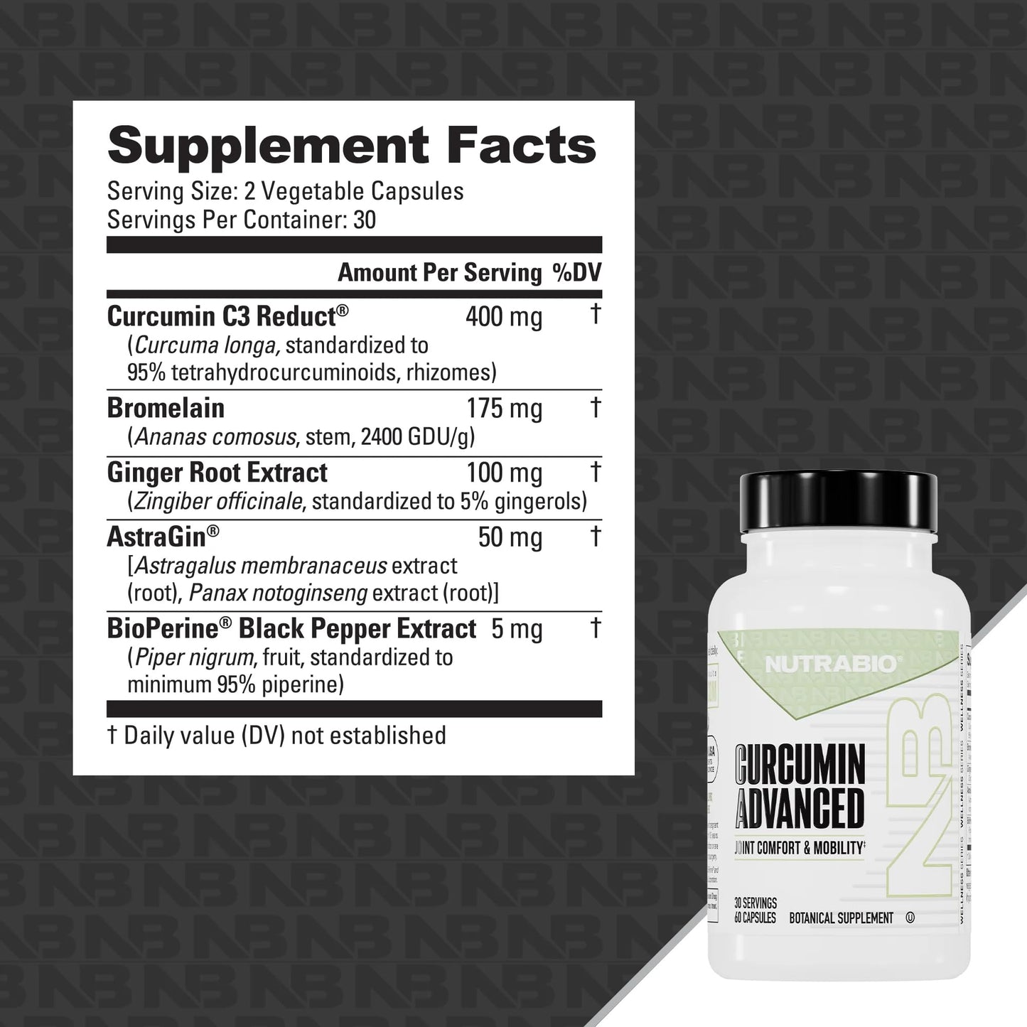 NutraBio Curcumin Advanced Digestion & Joint Support Complex with Bromelain, Ginger Root Extract, Bioperine, and AstraGin, 60 Capsules