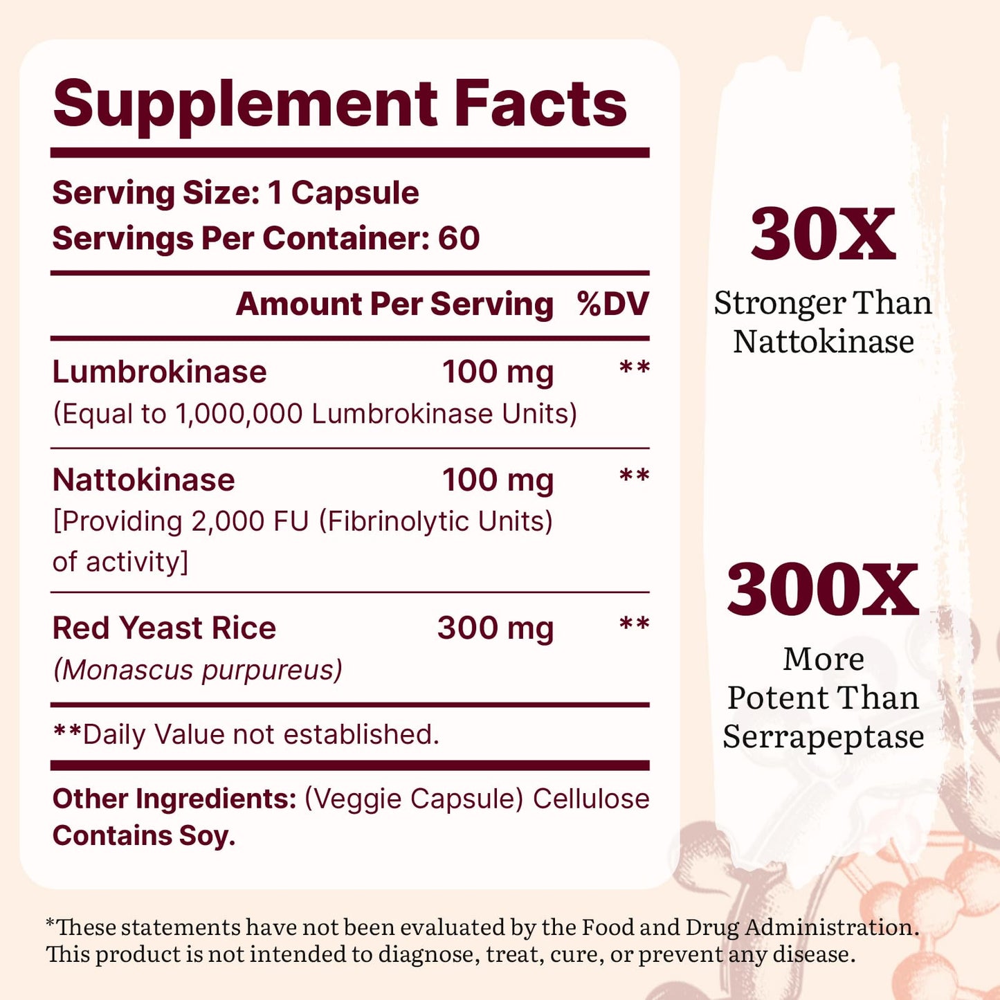 Yasumako Lumbrokinase 100mg (Max Activity 1,000,000 LKU) Capsule, 60 Count