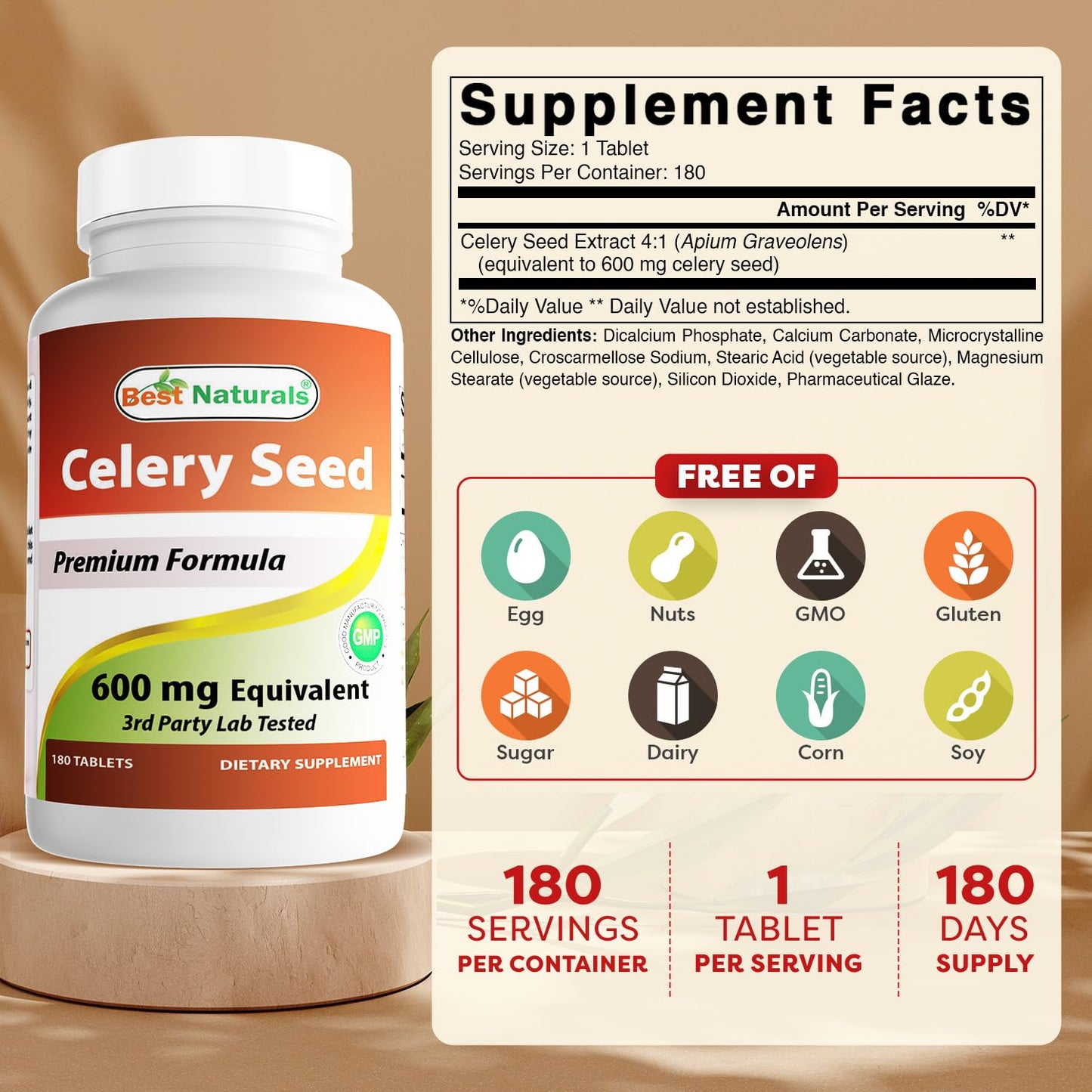 Best Naturals Celery Seed 600 mg Tablets, 540 Count