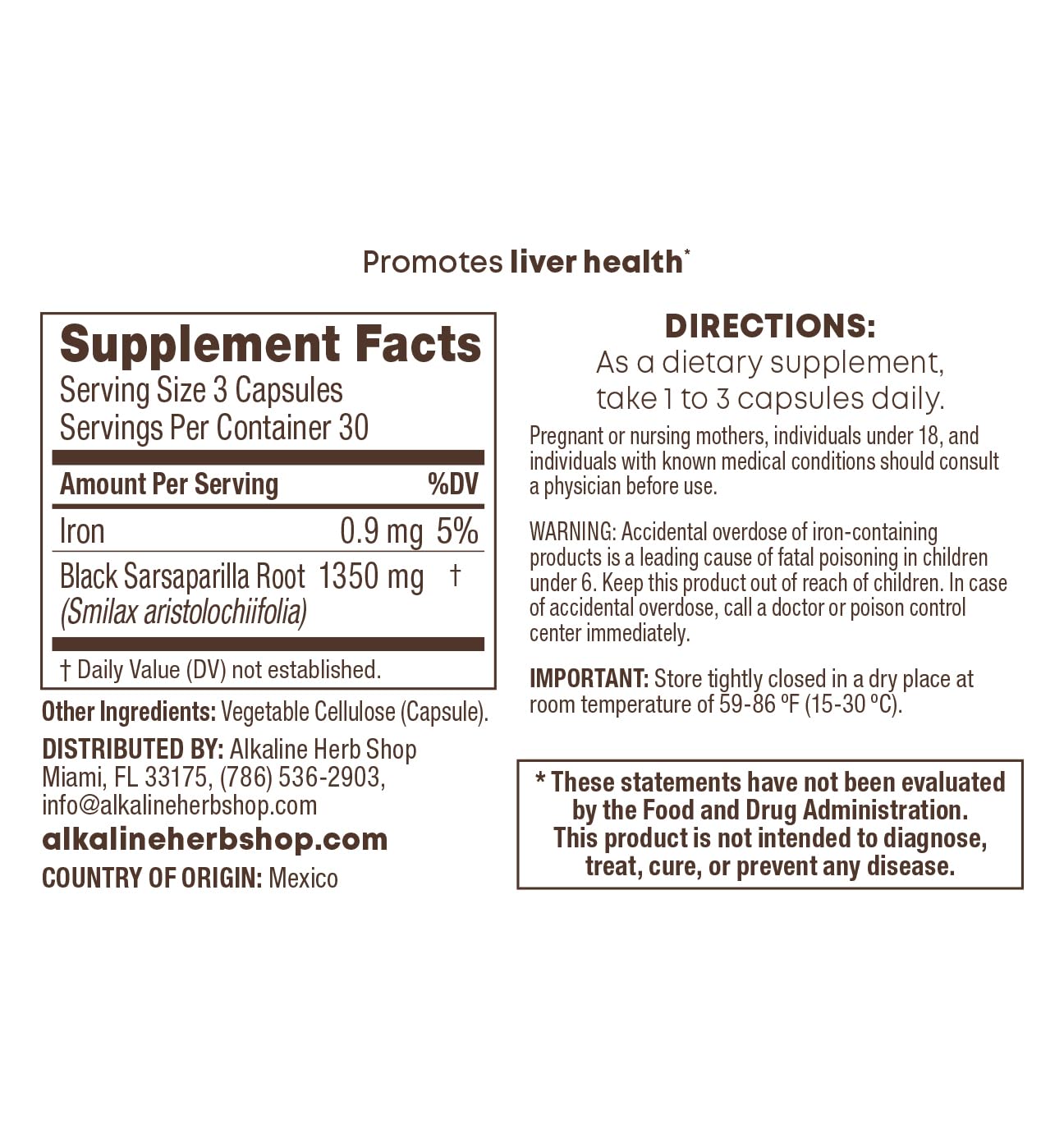 Alkaline Herb Store Black Sarsaparilla Supplement Capsule 1 Count