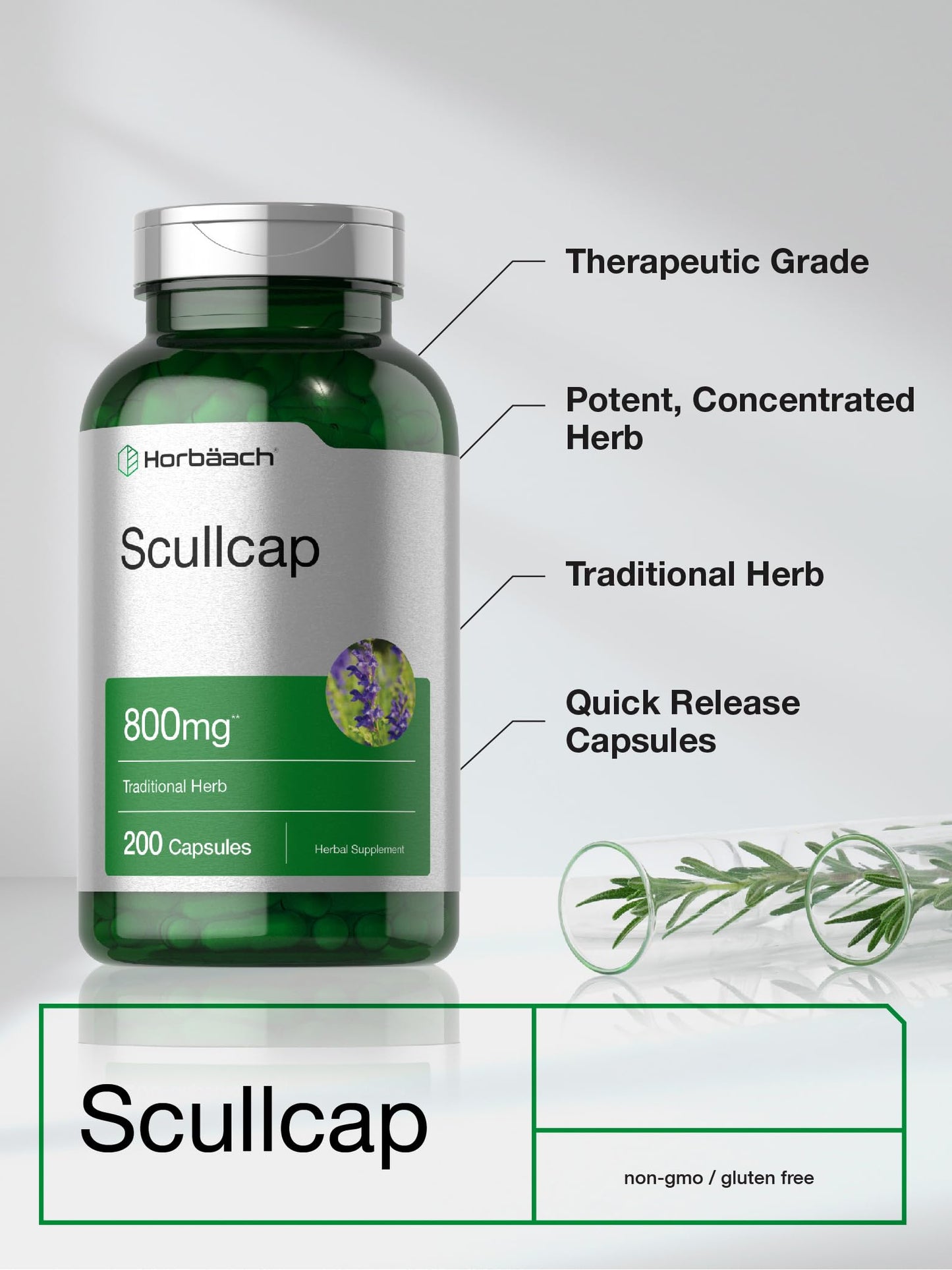 Horbäach Skullcap Herb Extract Capsule 200 Count