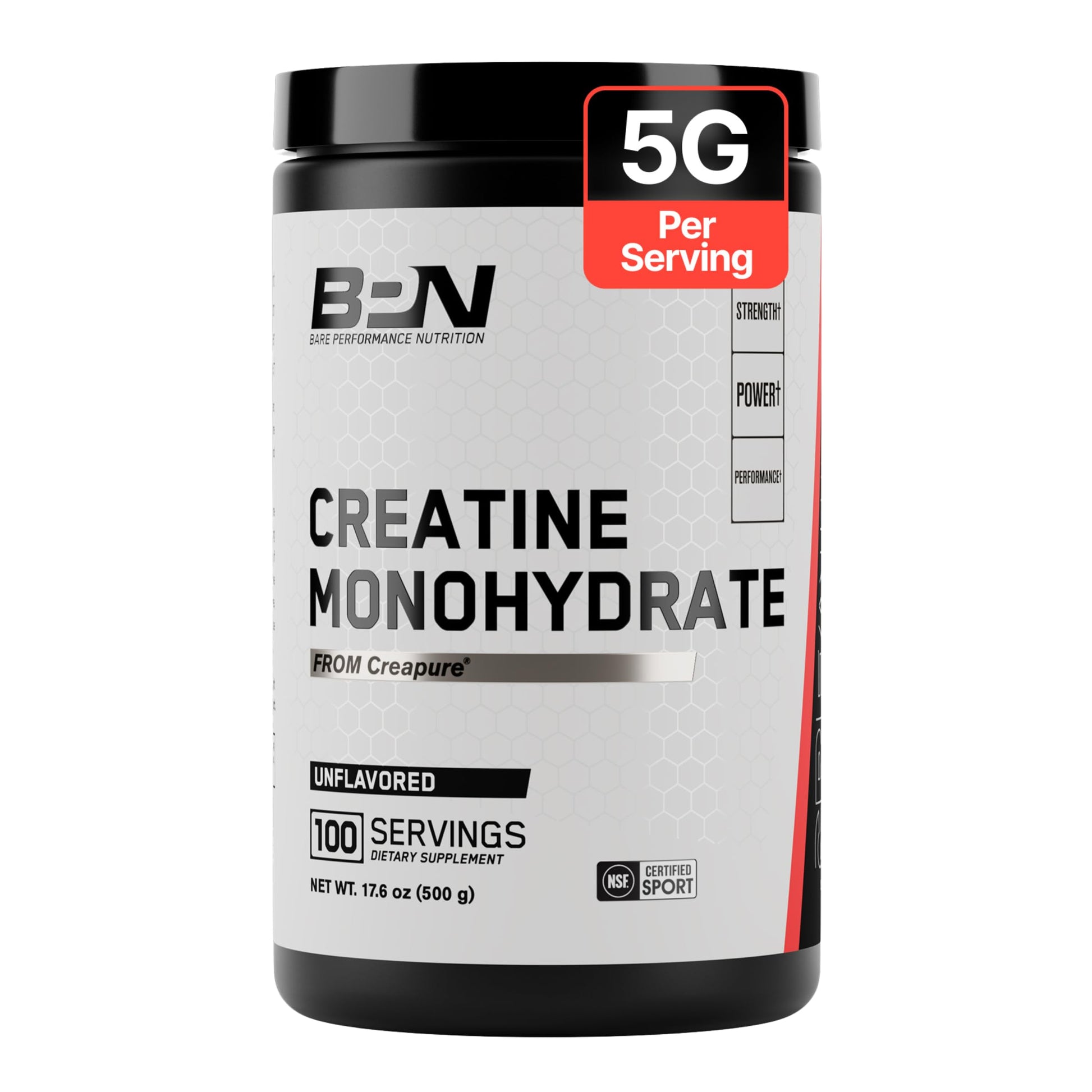 BARE PERFORMANCE NUTRITION Pure Creatine Monohydrate Powder by Creapure, 17.6 oz, 100 Servings