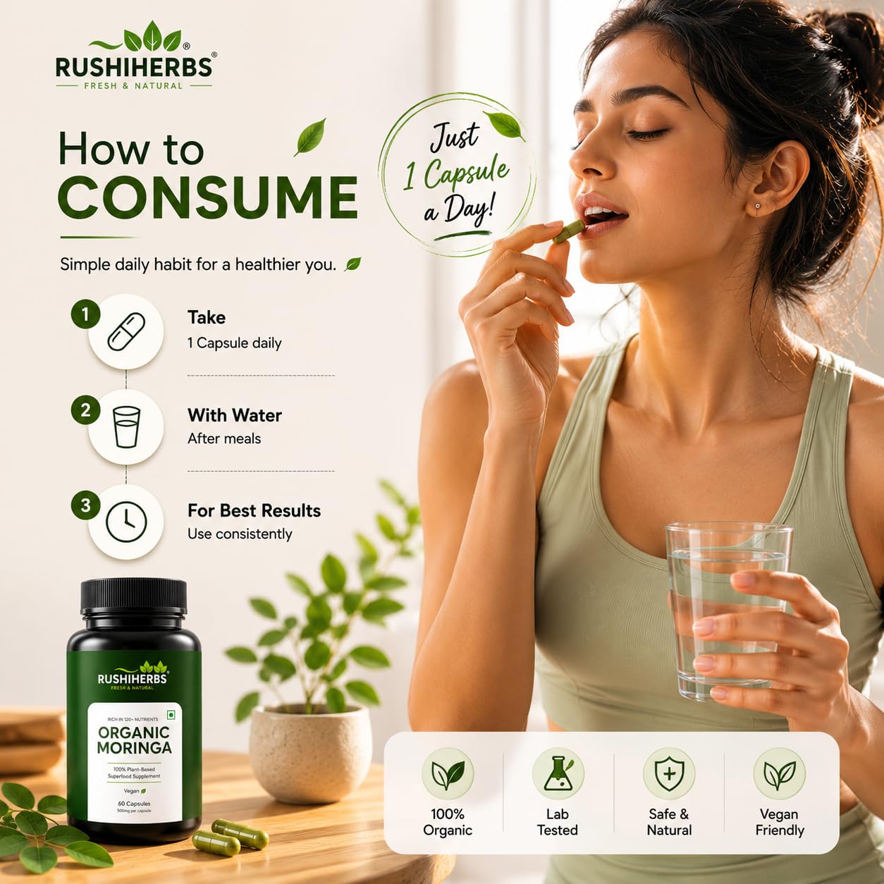 RUSHIHERBS Moringa Leaf Powder Capsules 1 Count