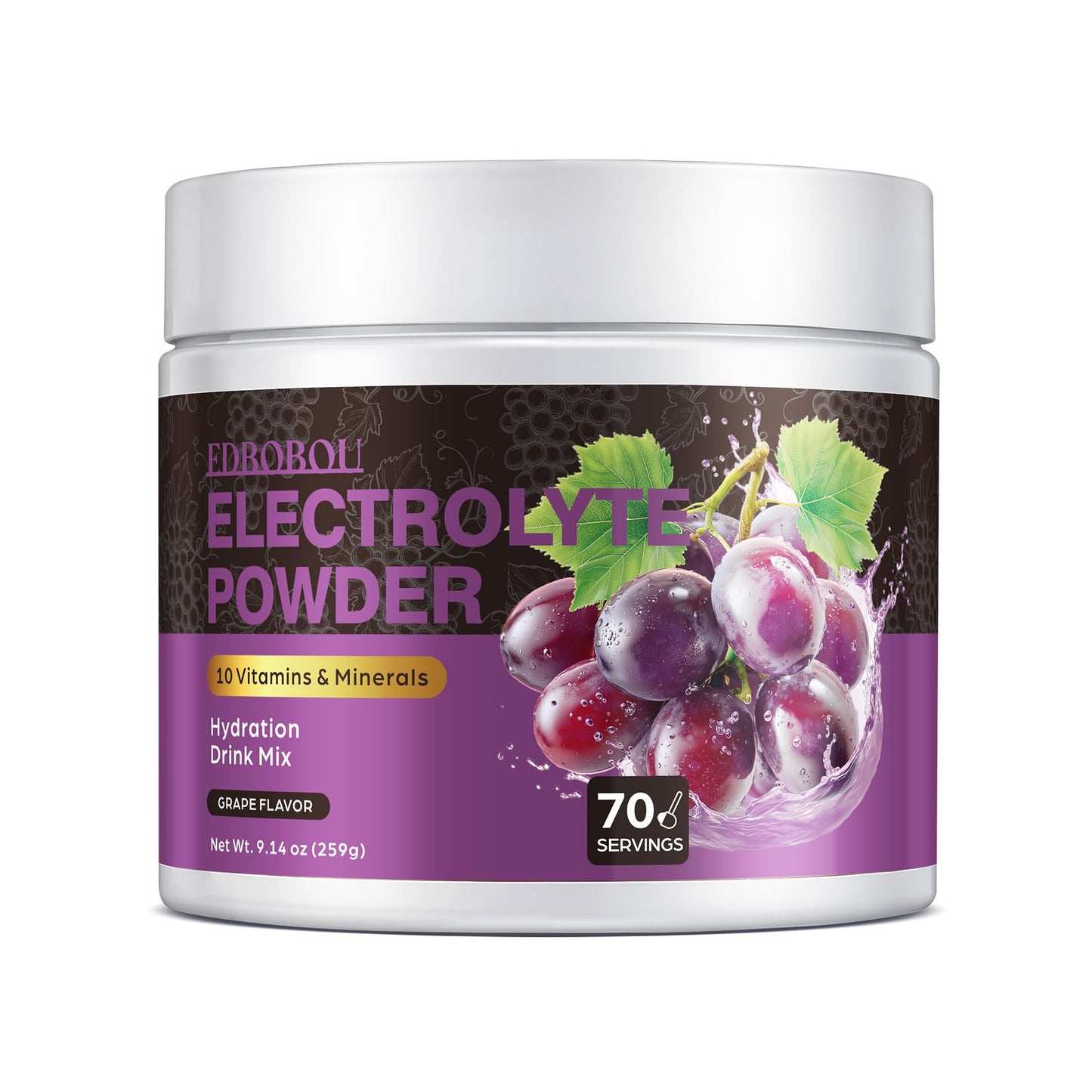 EDBOBOU Sugar Free Electrolyte Powder, Grape Flavor, 9.14 oz