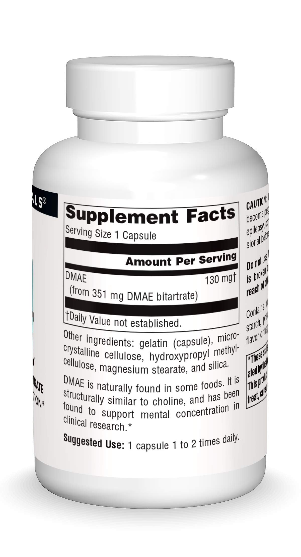 Source Naturals DMAE Dimethylaminoethanol Bitartrate Supports Mental Concentration 351mg Capsules, 100 Count