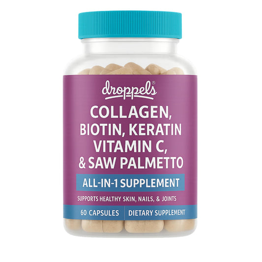 Droppels Collagen Capsules – Advanced Collagen + Biotin + Keratin + Vitamin C – Hair, Skin, Nails & Joints Support, 60 Count