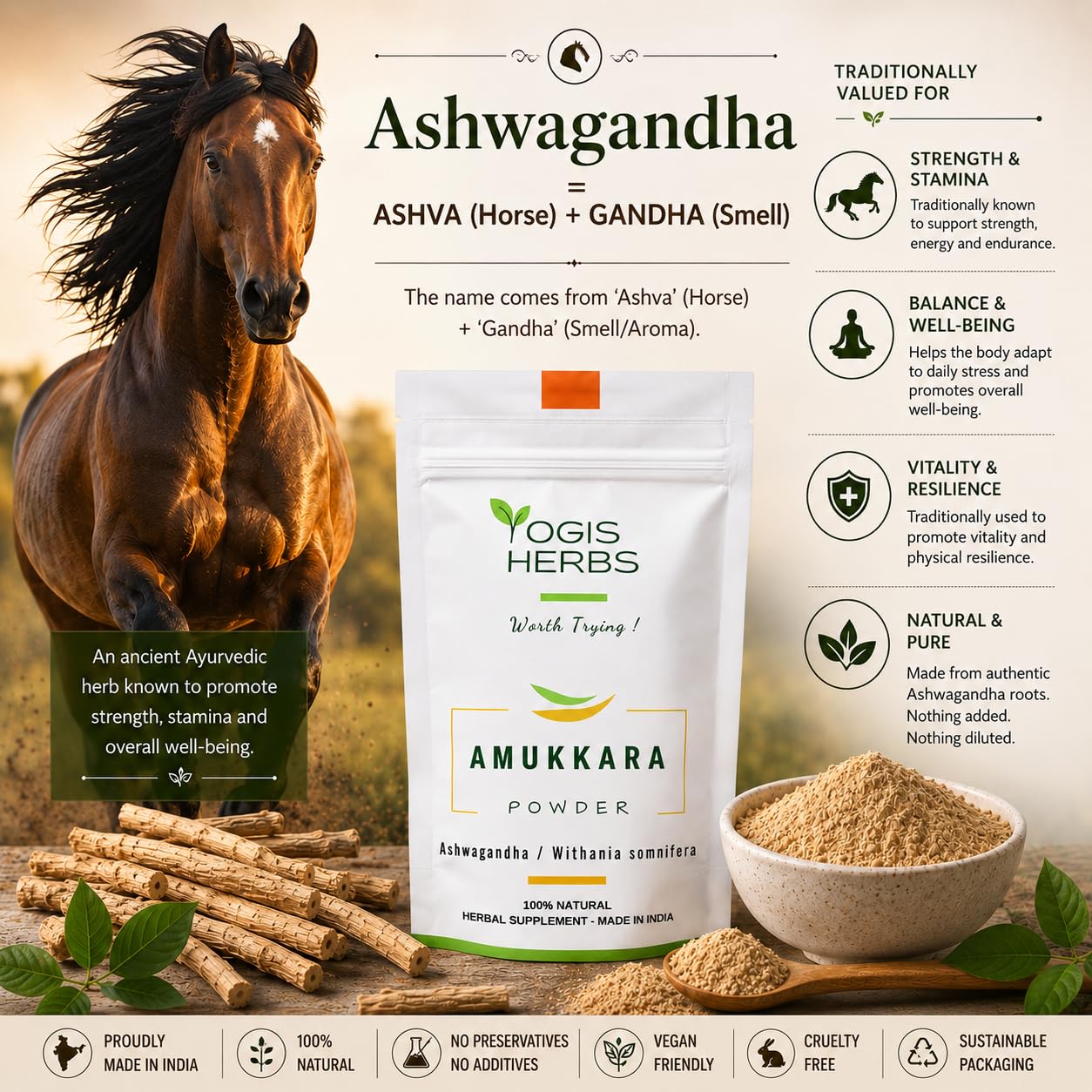 YOGIS HERBS Ashwagandha Root Powder, 16 oz