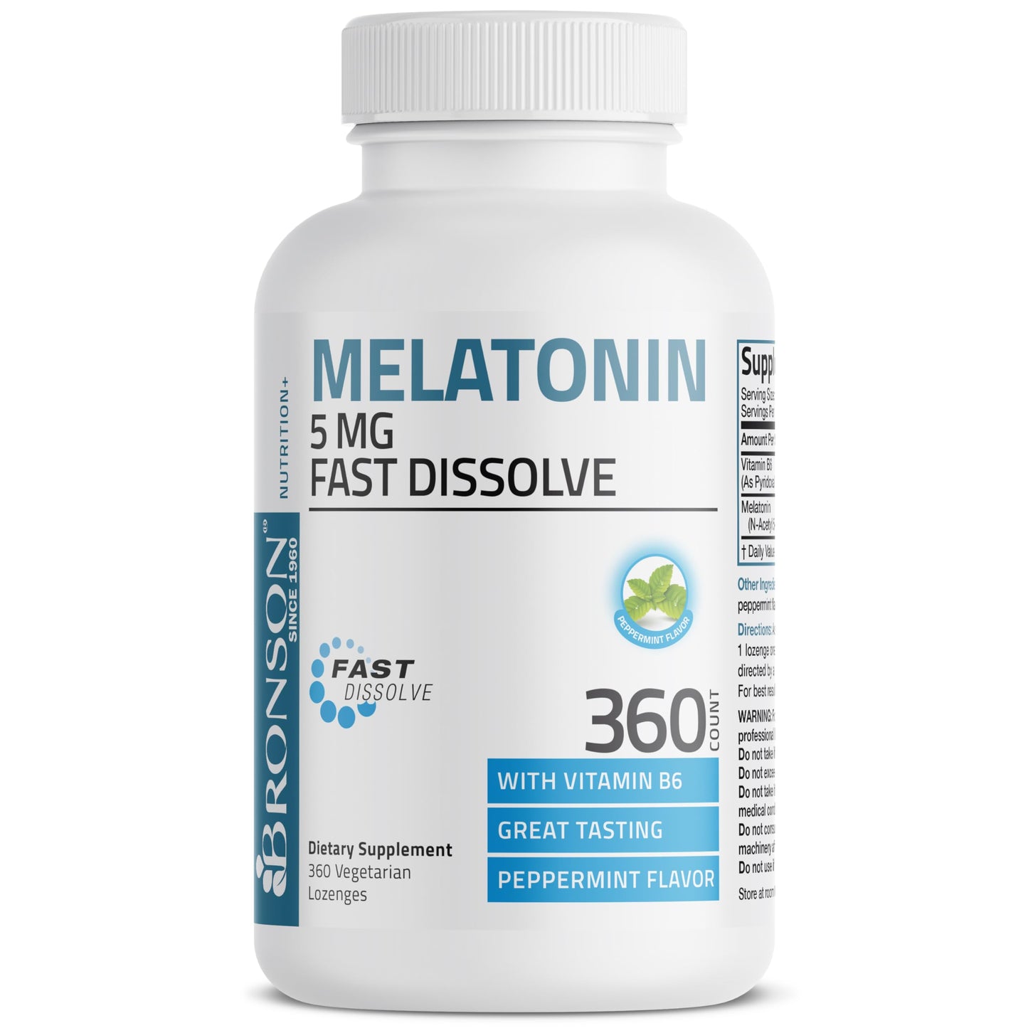 Bronson Melatonin 5mg Fast Dissolve Peppermint Lozenges with Vitamin B6, 360 Count