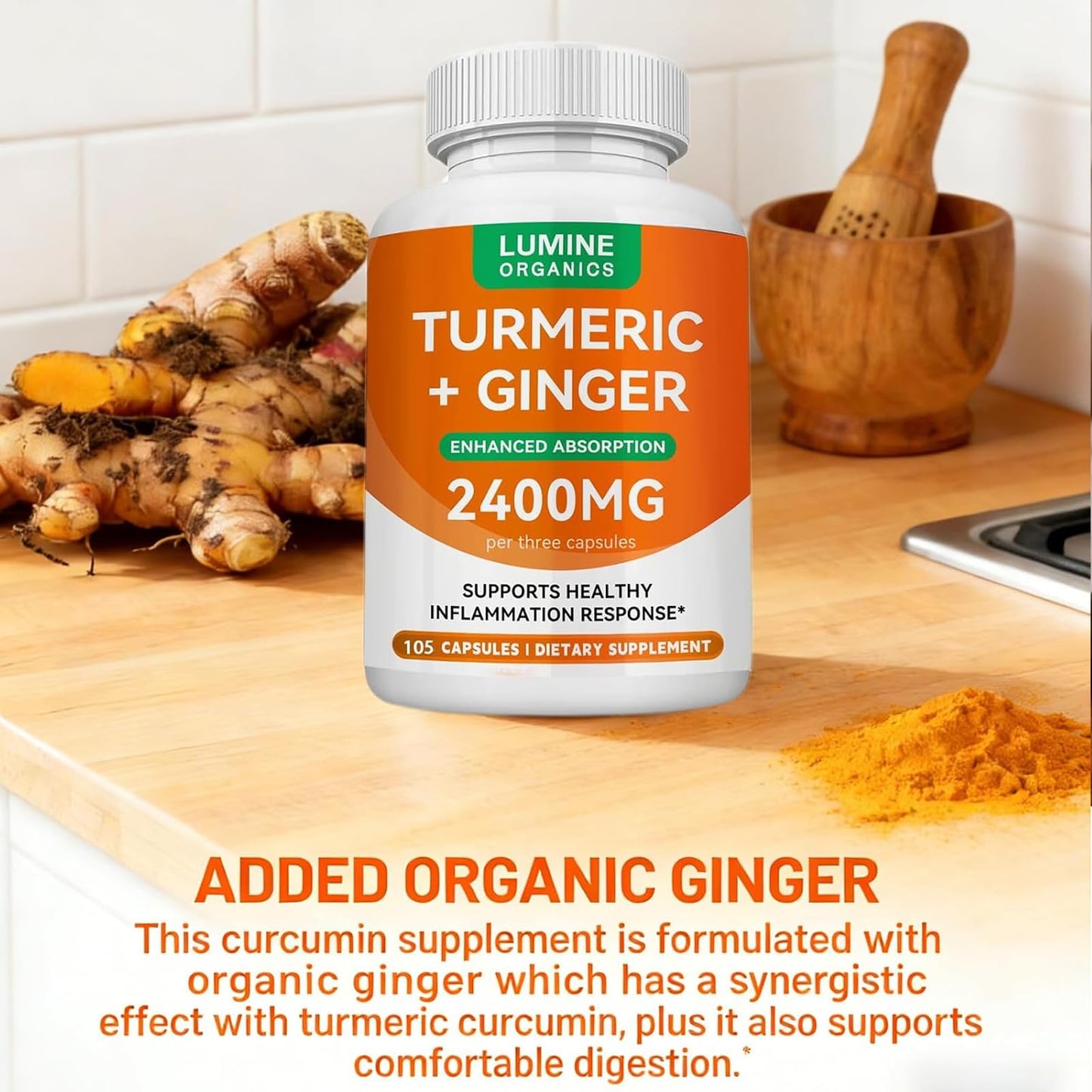 Lumine Organics Turmeric Curcumin Supplement with 95% Curcuminoids, 2400mg Turmeric Extract per Serving, 105 Capsules