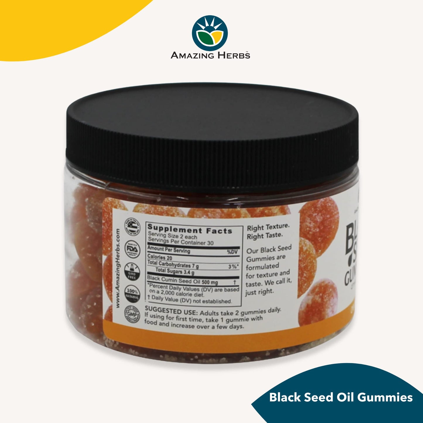 Amazing Herbs Organic Black Seed Oil Gummies 60 Count