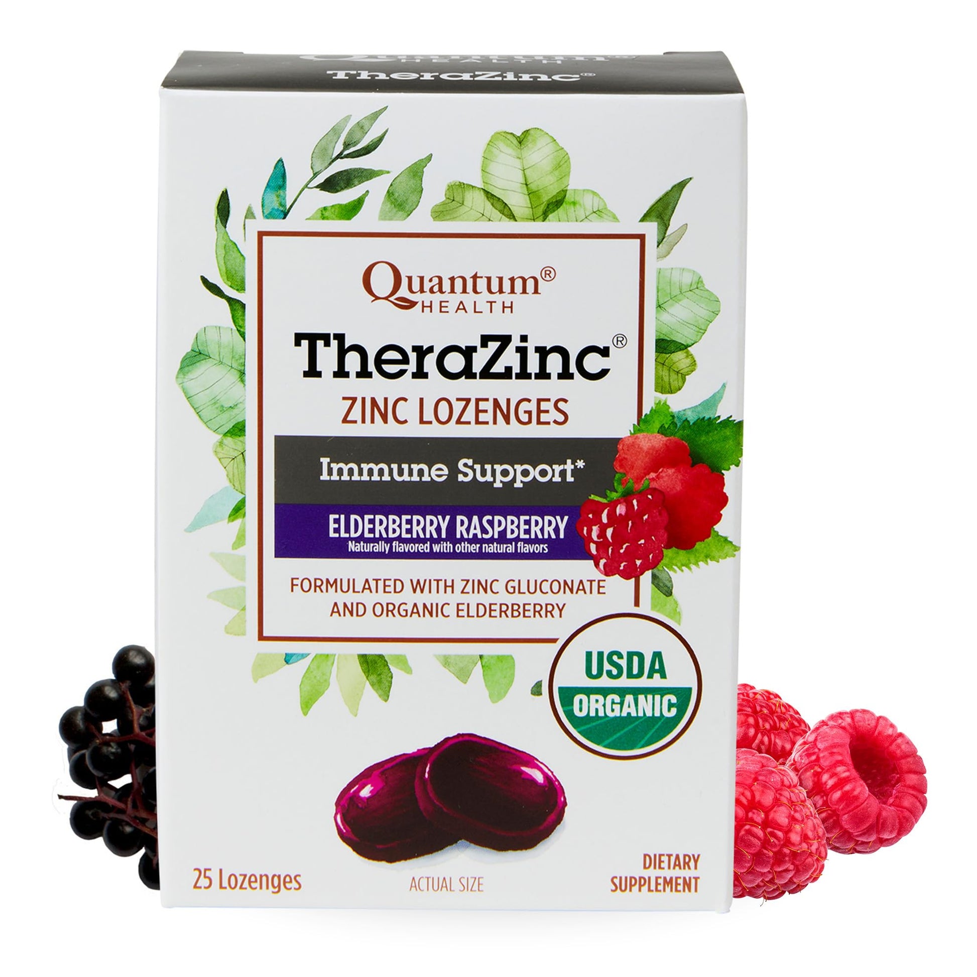 Quantum TheraZinc Organic Zinc Lozenges with Elderberry & Honey, 25 Lozenges