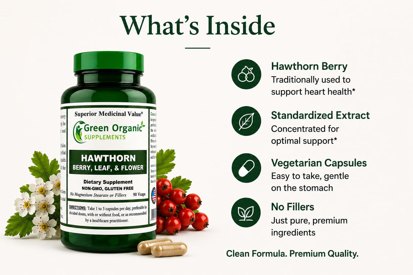 Green Organic Supplements Hawthorn Berry Tablet 90 Count