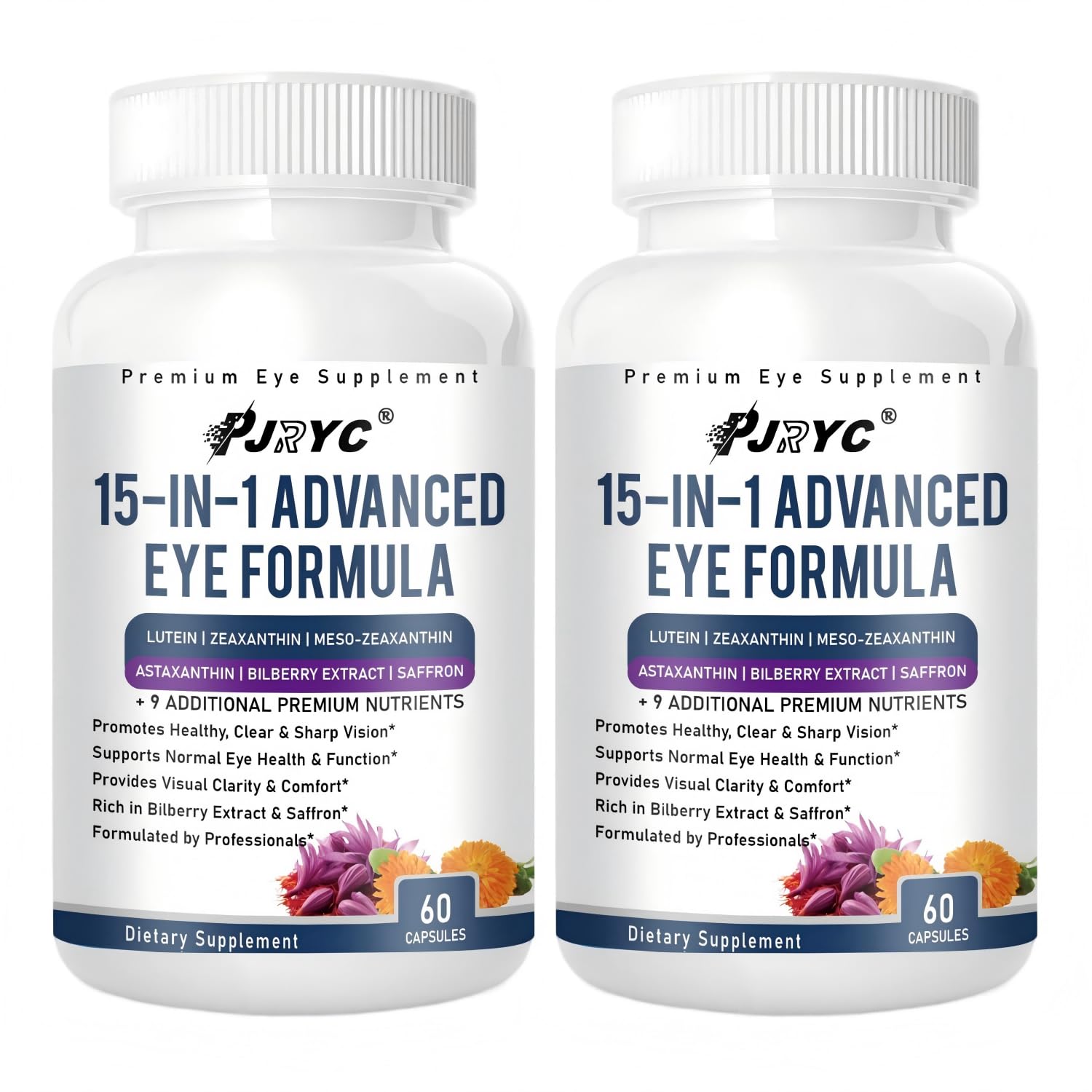 PJRYC Neurobella Eye Formula - VisioVance 15 in 1 Advanced Eye Formula with All 3 Carotenoids, Lutein & Zeaxanthin, Bilberry Extract and Saffron, Daily Visual Support Formula for Screen Use, 120 Capsules