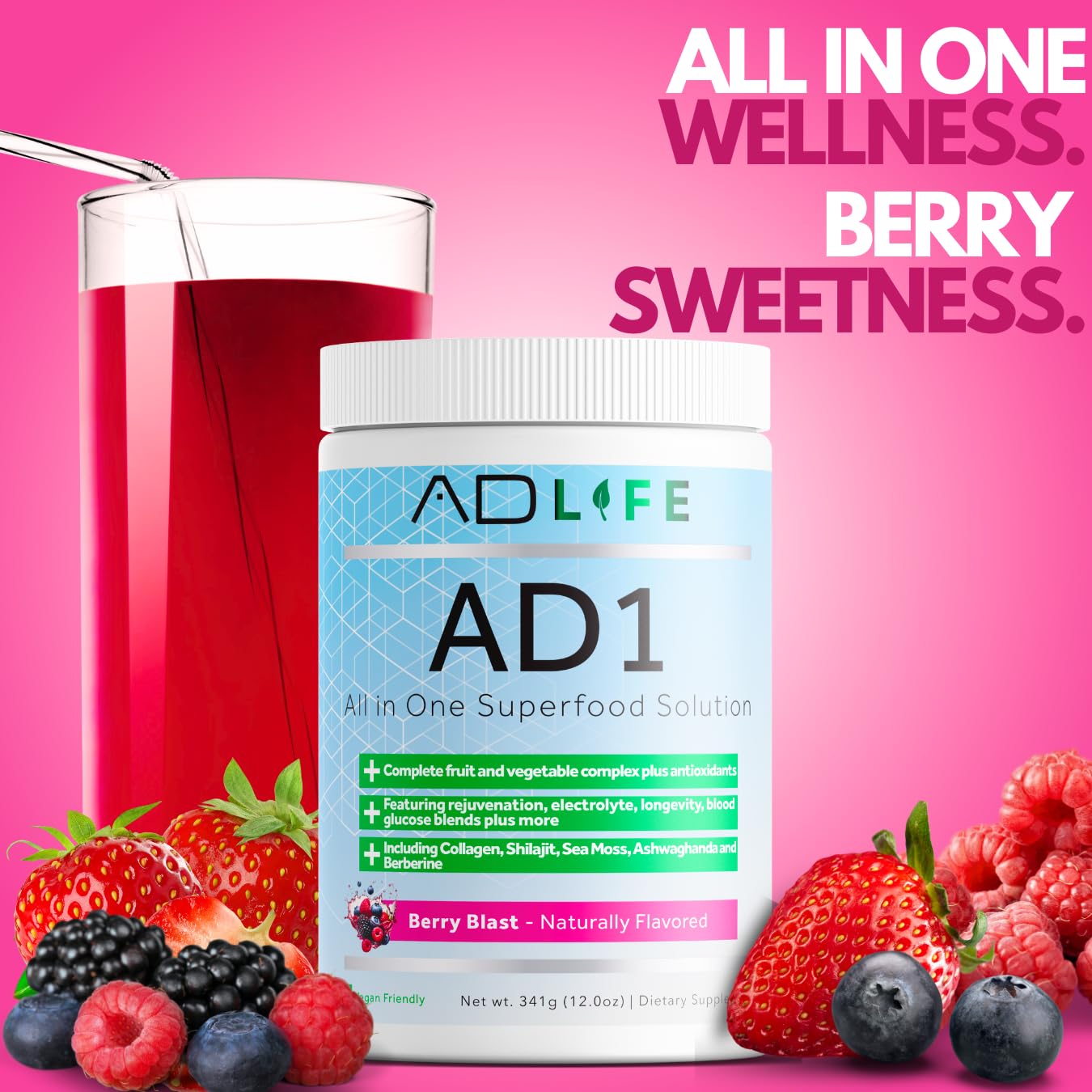PROJECT AD LLC AD1 All in One Superfood Solution, Powder, 12.03 Ounce