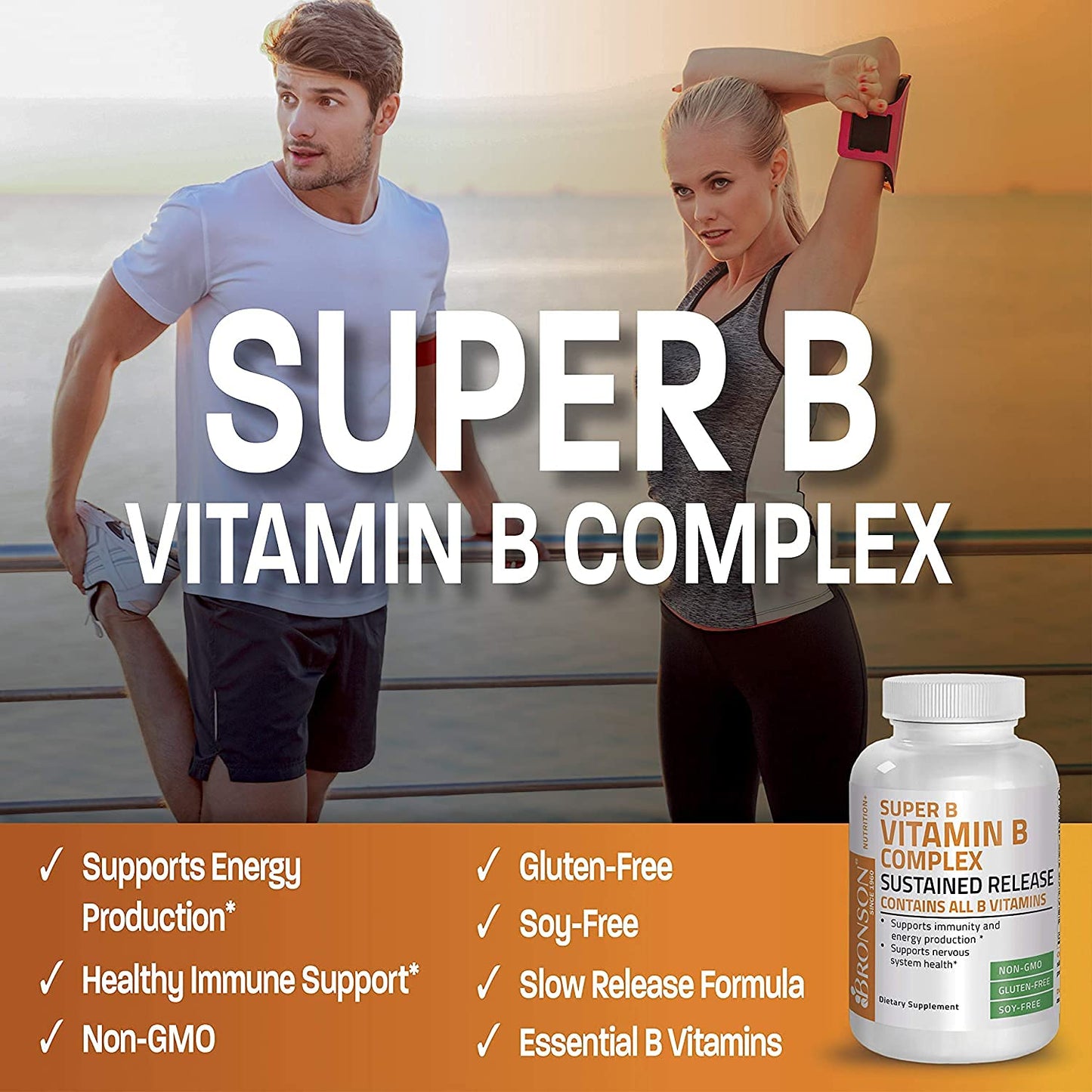 Bronson Super B Vitamin B Complex Sustained Release for Energy Tablets, 250 Tablets