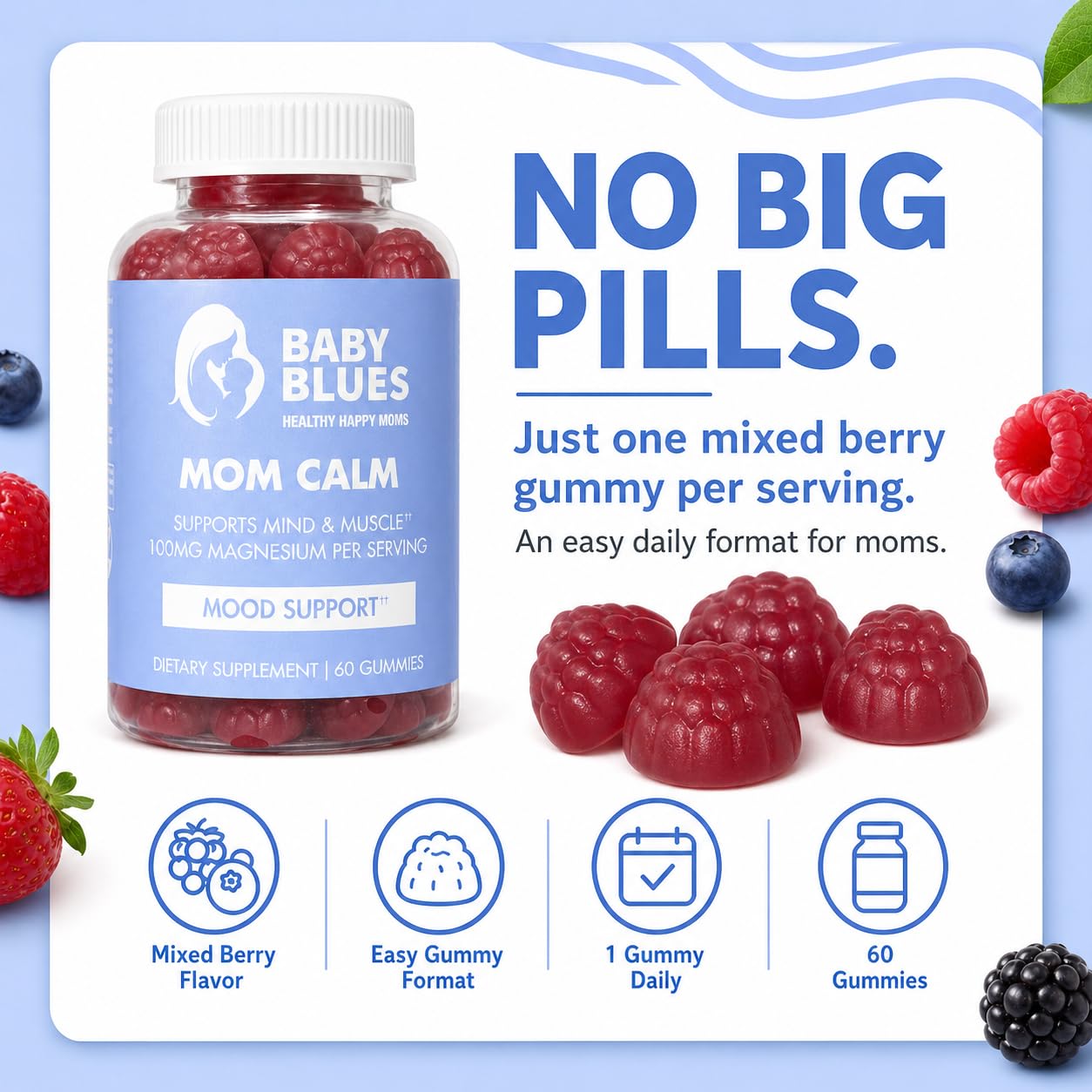 Baby Blues Mom Calm Magnesium Gummies, 60 Count
