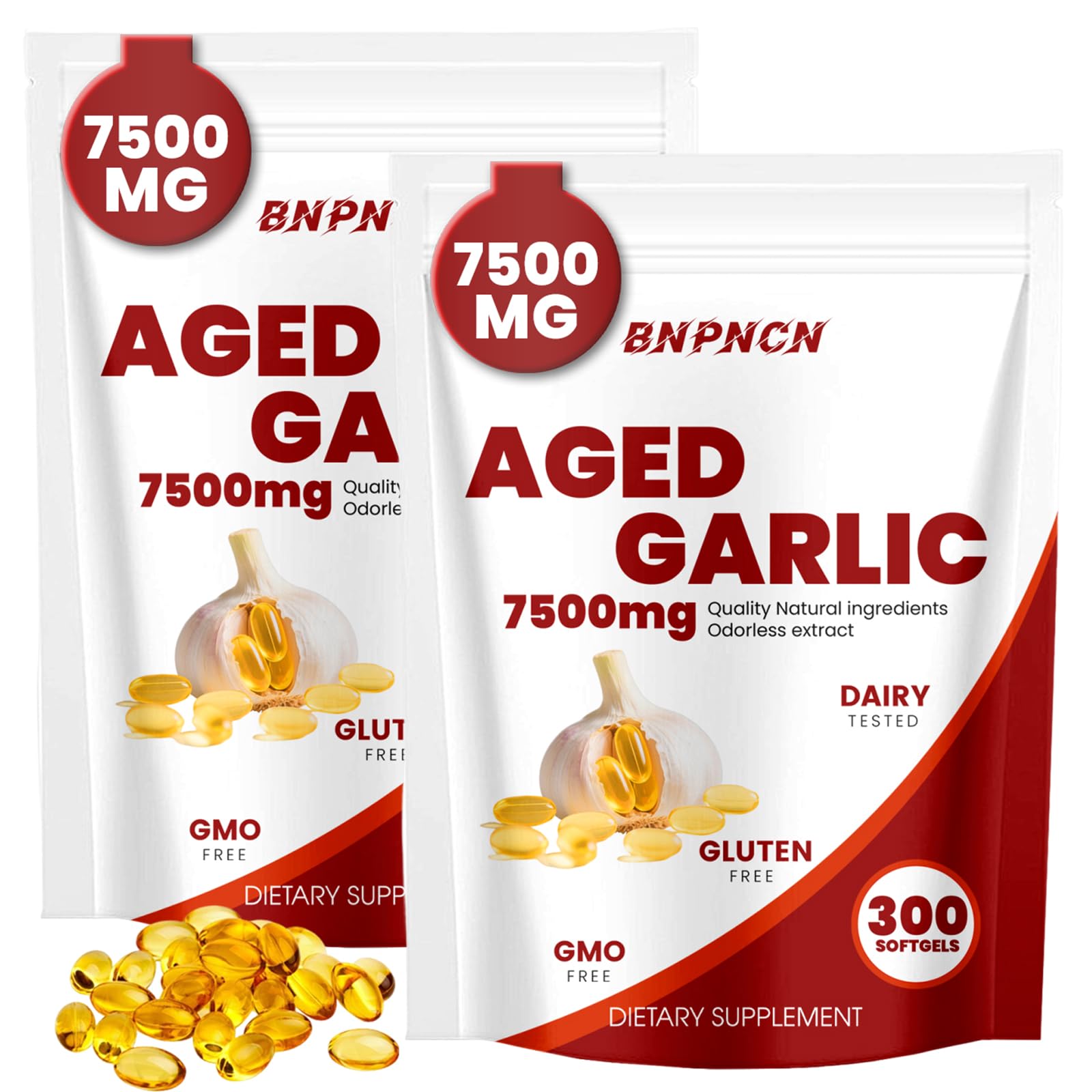 BnPnCn Aged Garlic Extract odorless 7500mg Non-GMO Gluten-Free Supports Immune Health Grown Allium Sativum Bulb Potent Antioxidant Supplement Capsules 180