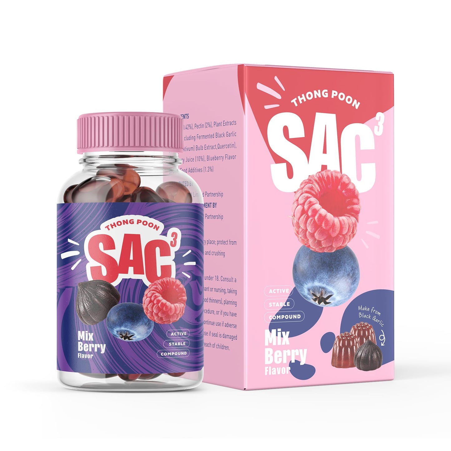 THONGPOON SAC3 Black Garlic 3.0 mg S-Allyl-Cysteine per Serving, Immune & Heart Support – Antioxidant Superfood Formula with Quercetin, 60 Gummies