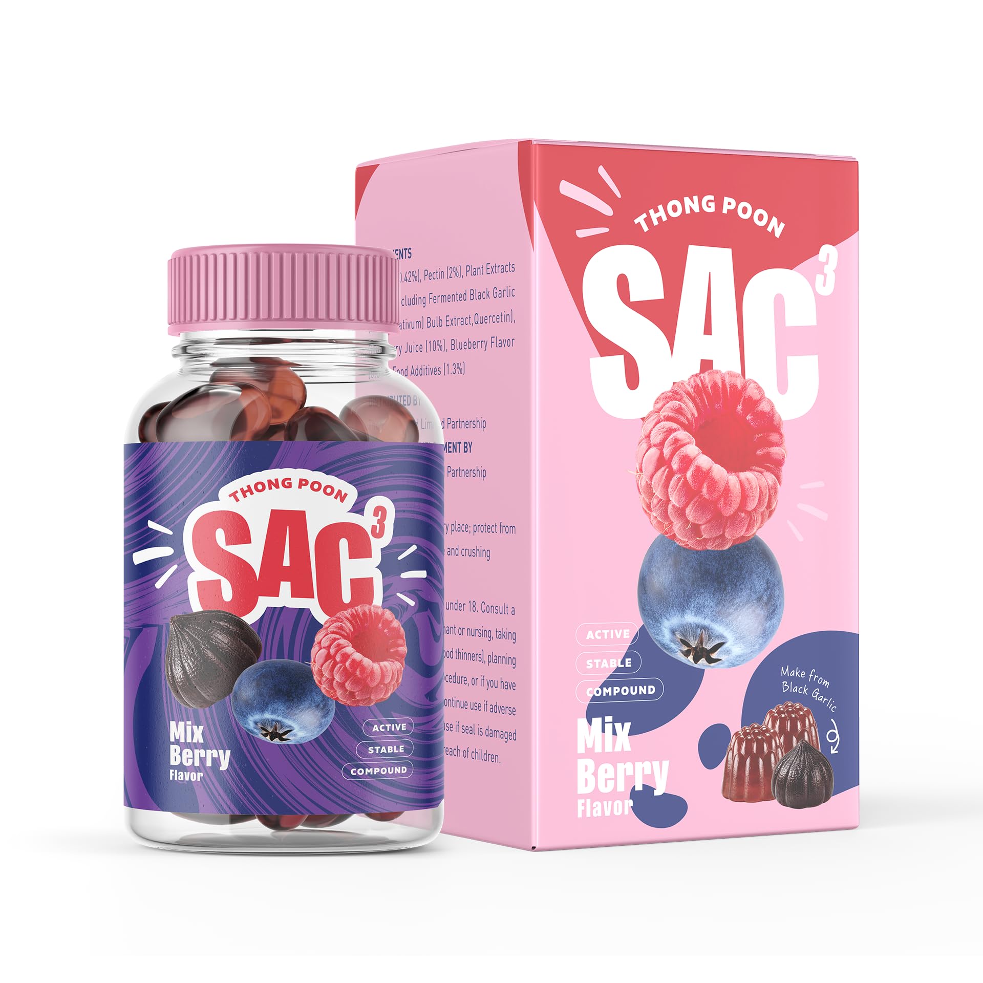 THONGPOON SAC3 Black Garlic 3.0 mg S-Allyl-Cysteine per Serving, Immune & Heart Support – Antioxidant Superfood Formula with Quercetin, 60 Gummies