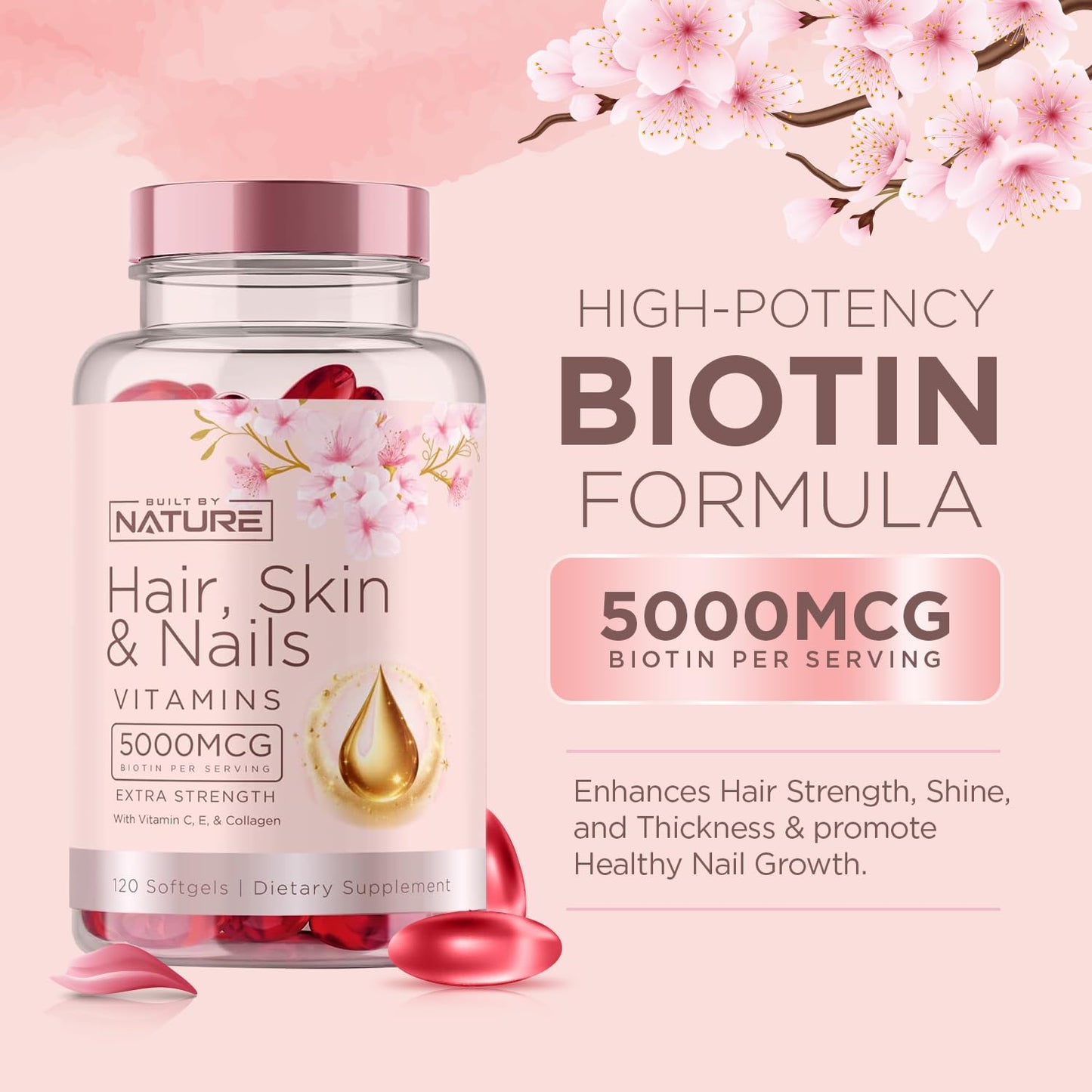 Built by Nature Hair Skin and Nails Vitamins Softgels 120