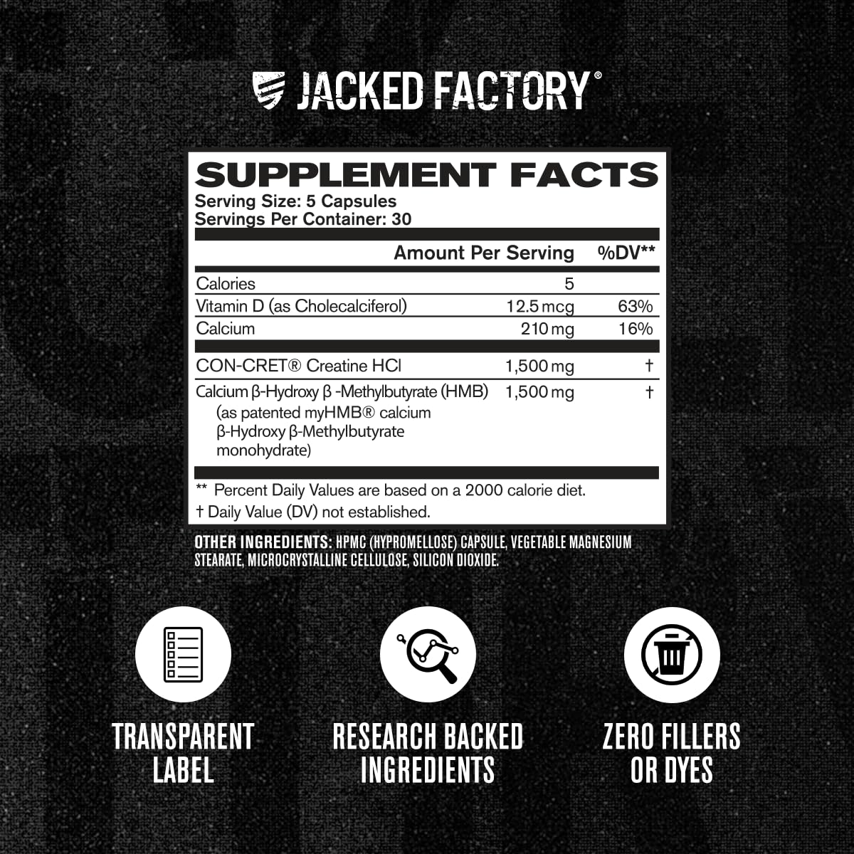 Jacked Factory Creatine HCL + HMB Capsules, 150 Capsules
