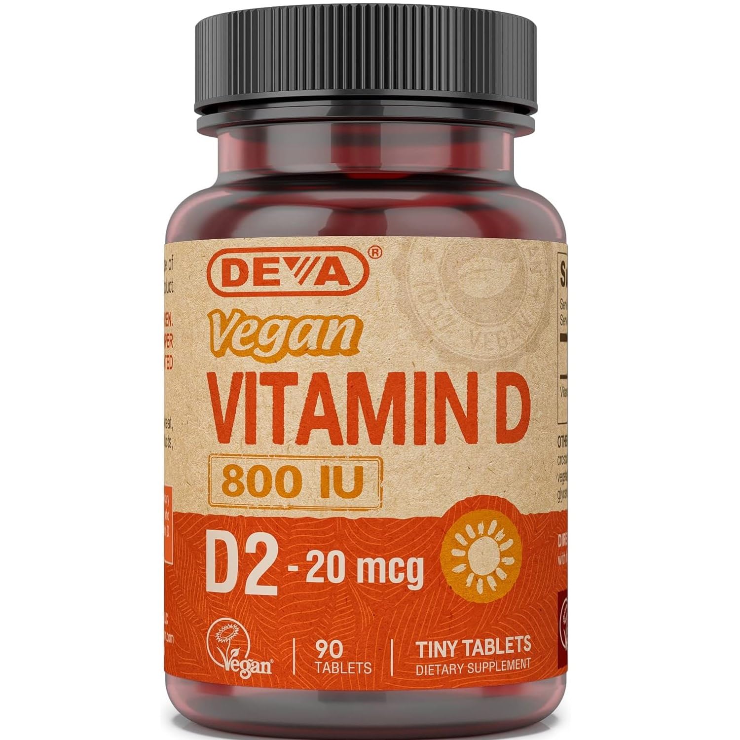 DEVA Vegan Vitamin D2 800 IU Ergocalciferol Tablet, 90-Count