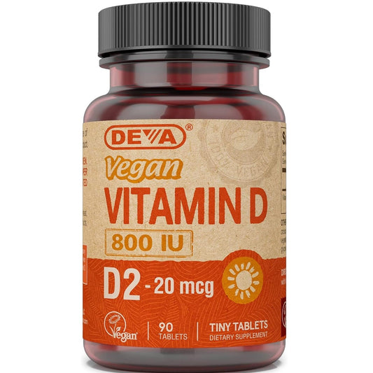 DEVA Vegan Vitamin D2 800 IU Ergocalciferol Tablet, 90-Count