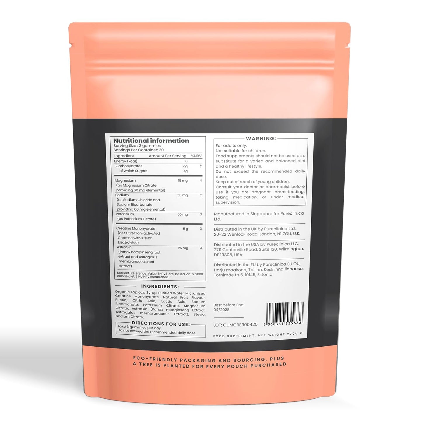 pureclinica Creatine Gummies - 5g Micronized Creatine Monohydrate per Serving, with AstraGin - 90 Gummies