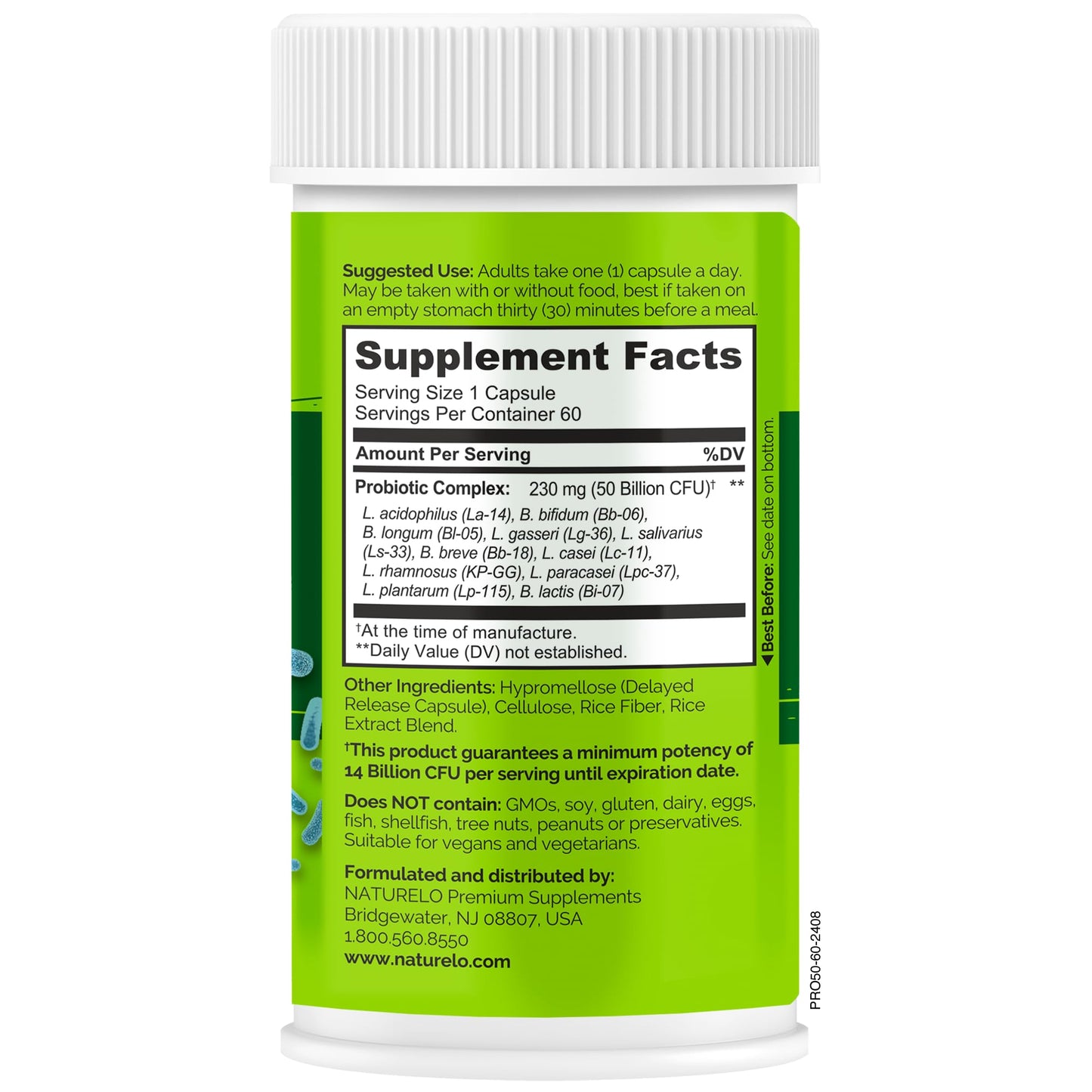NATURELO Probiotics for Digestive Health & Magnesium Glycinate Chelate Complex 180 Capsules