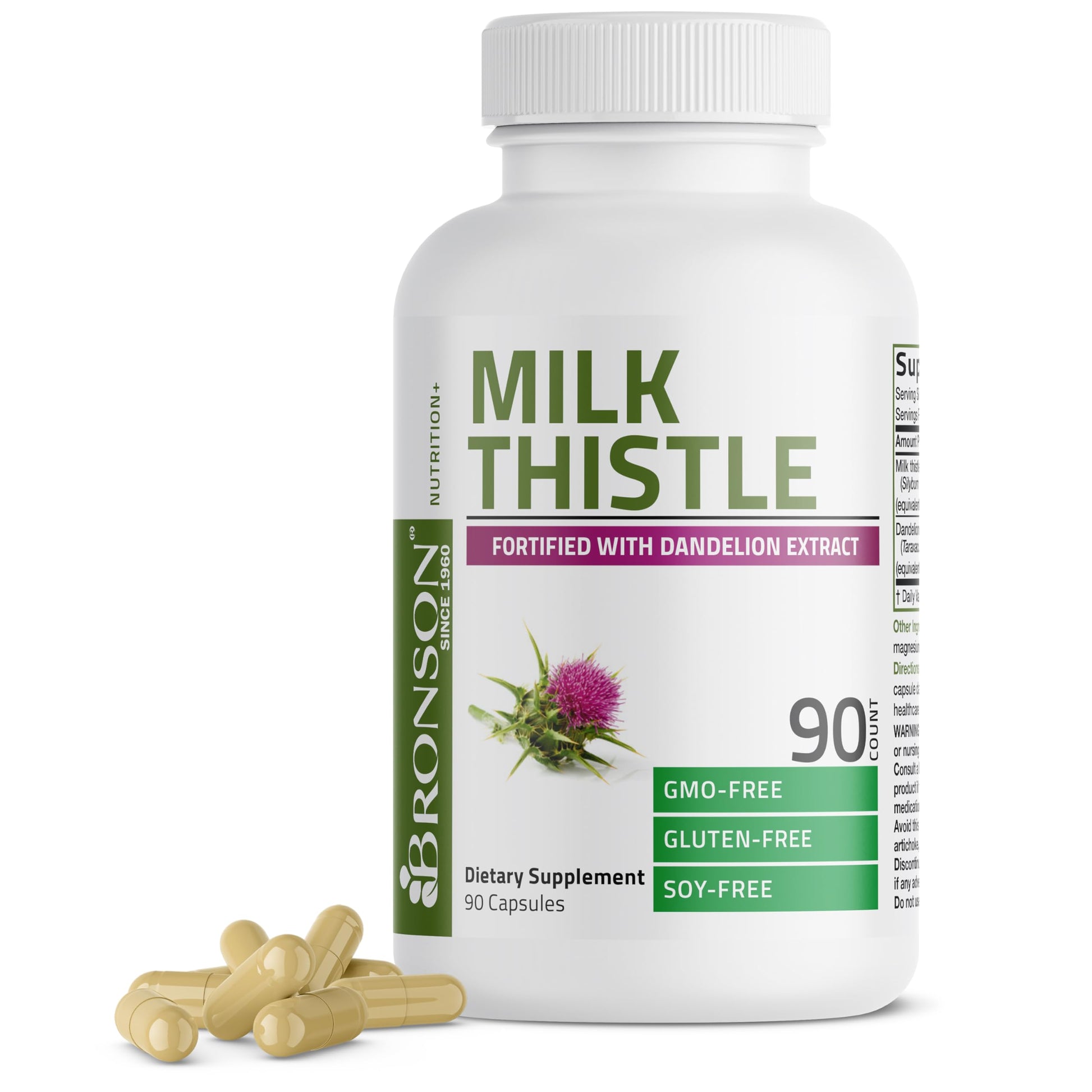 Bronson Milk Thistle Silymarin Marianum & Dandelion Extract Capsules, 90 Count