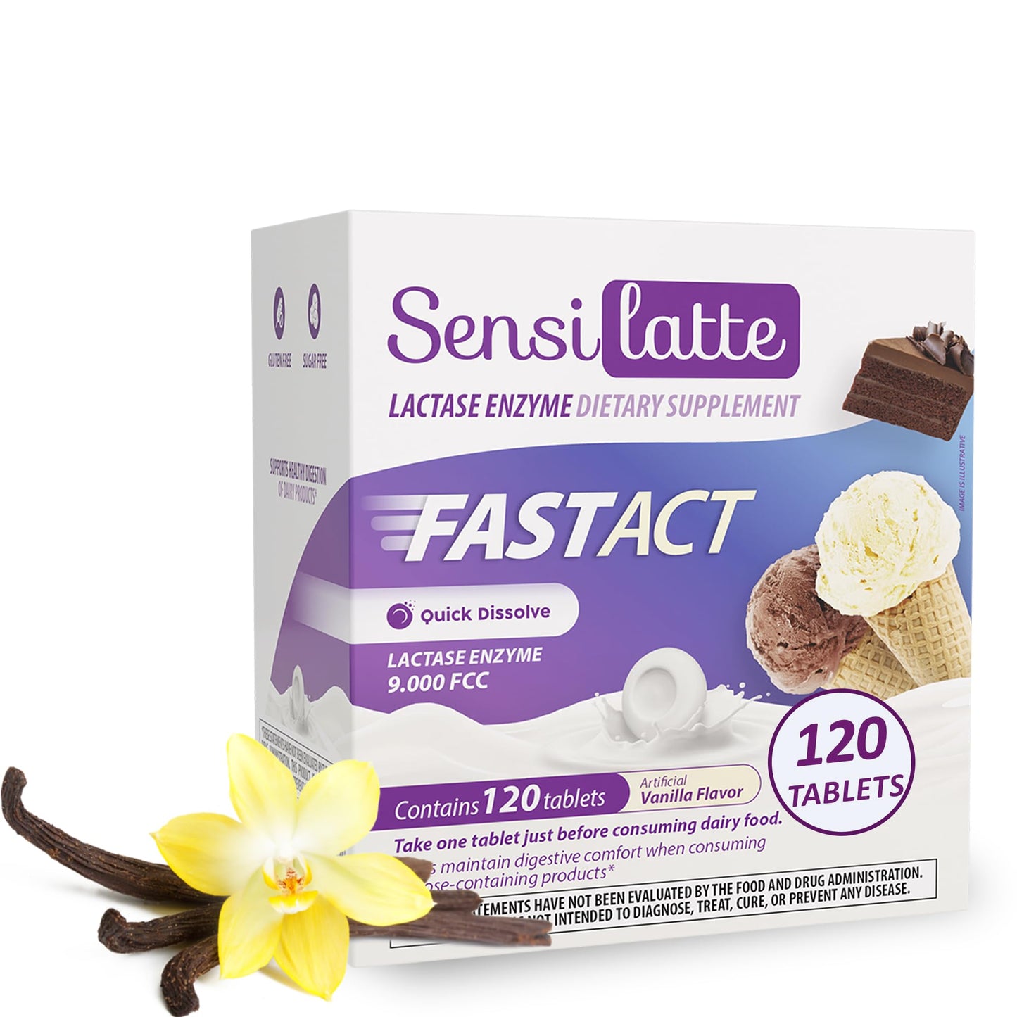 SENSI LATTE Lactase Enzyme Tablets, 120 Count