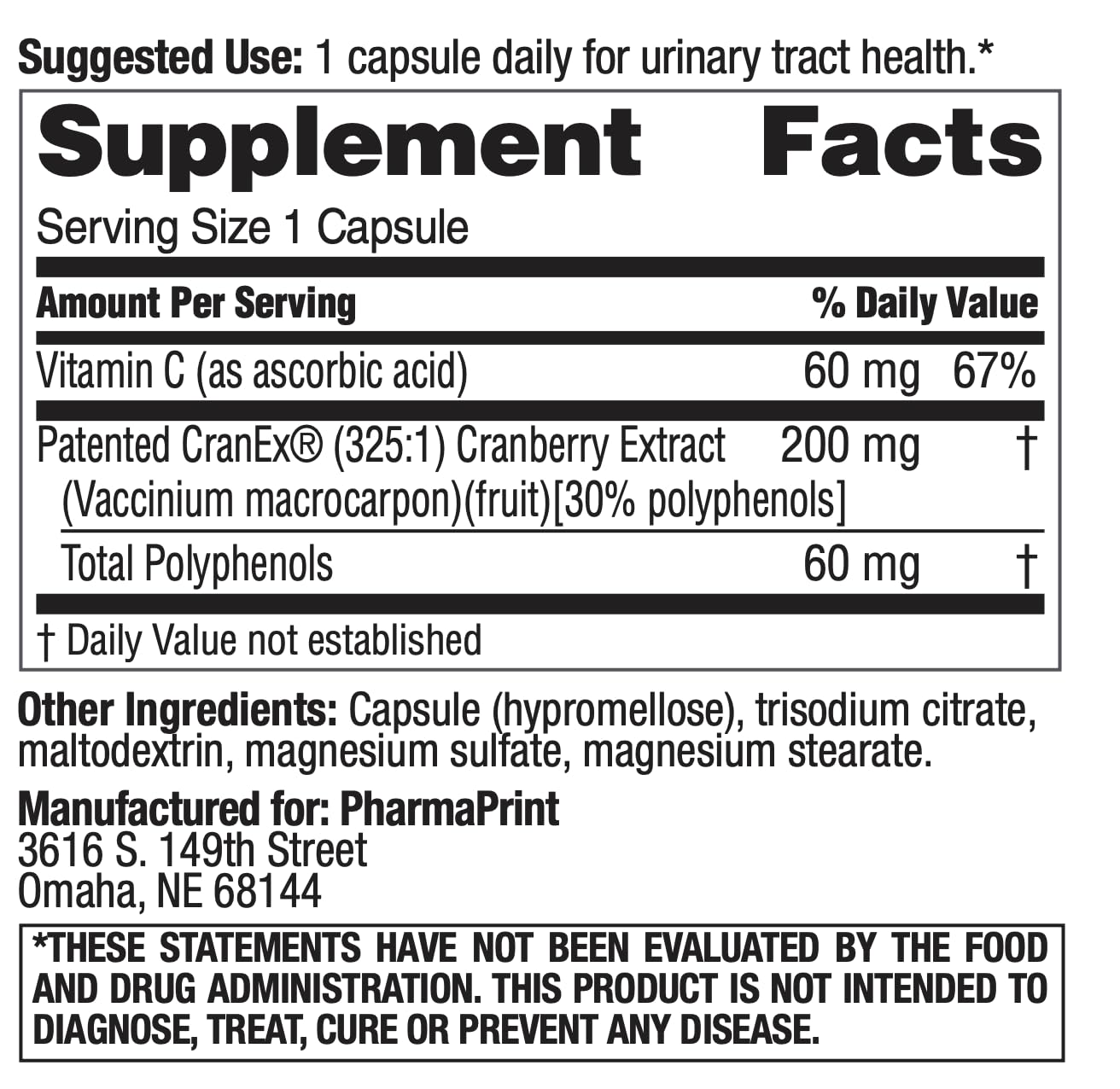 PharmaPrint CranEx Capsule 30 Count