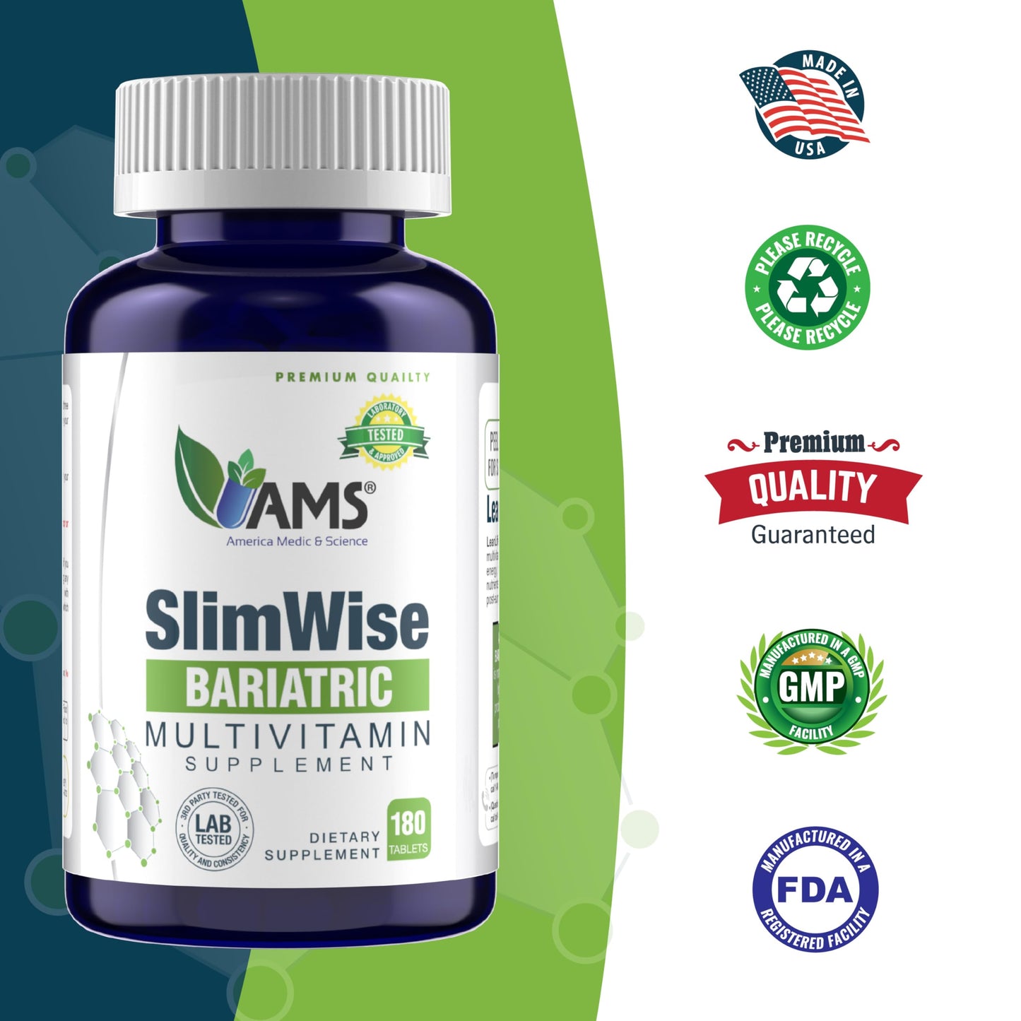 America Medic & Science SlimWise Bariatric Multivitamin Tablet 180 Count