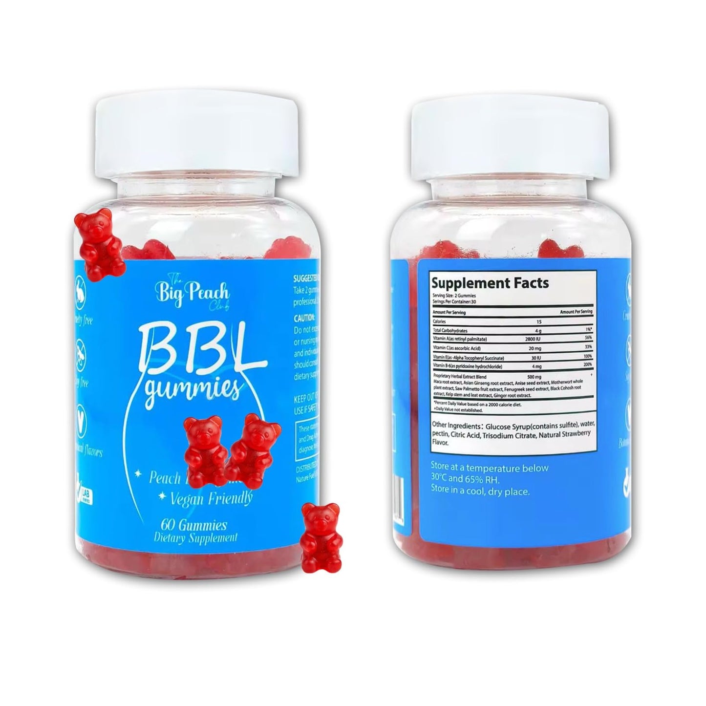 Generic BBL Gummies for Women - Peach Growth Support with Collagen, Herbal Blend & Biotin, Fitness Multivitamins for Natural Curves, Confidence, Vegan & Cruelty Free - Natural Strawberry Flavor, 60 Gummies