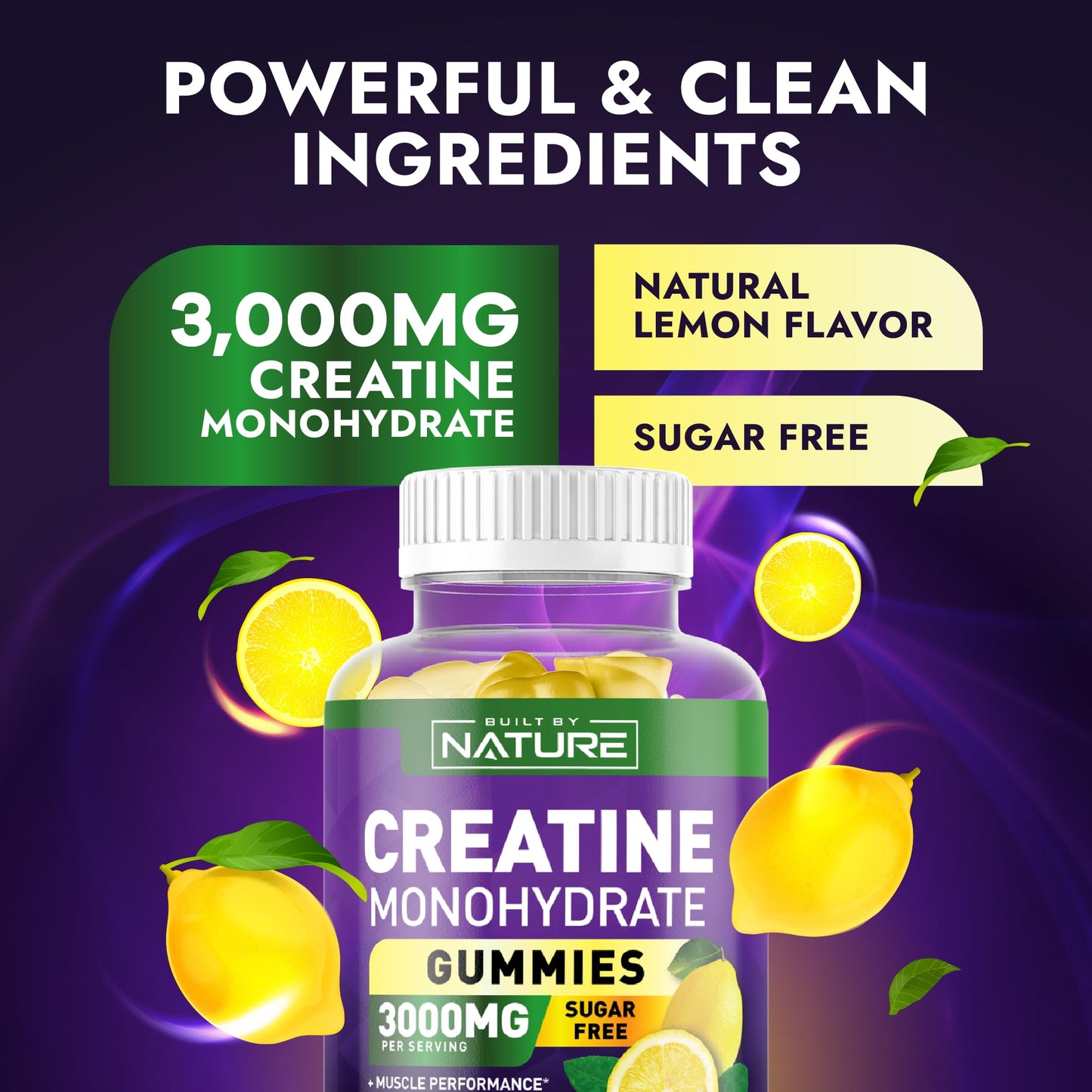 Built by Nature Sugar Free Creatine Monohydrate Gummy, 120 Gummies