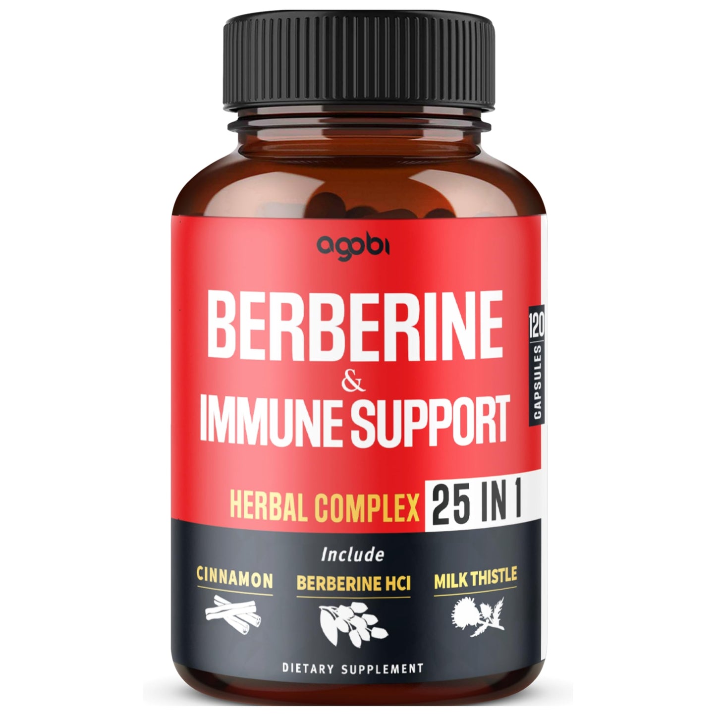 agobi Premium Berberine Supplement with Ceylon, Ashwagandha, Turmeric, Milk Thistle, Elderberry & Black Pepper 120 Capsules