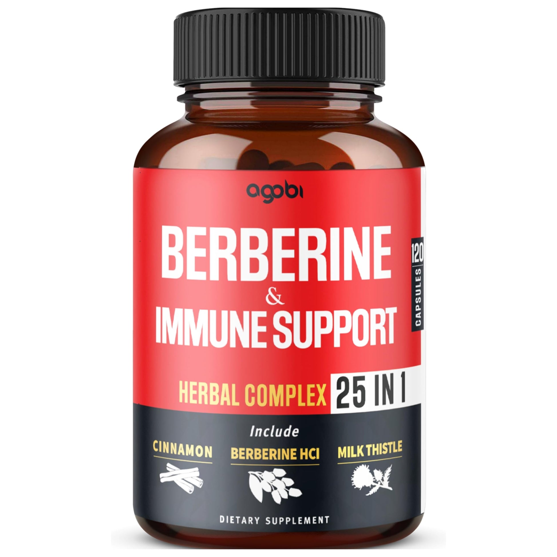agobi Premium Berberine Supplement with Ceylon, Ashwagandha, Turmeric, Milk Thistle, Elderberry & Black Pepper 120 Capsules