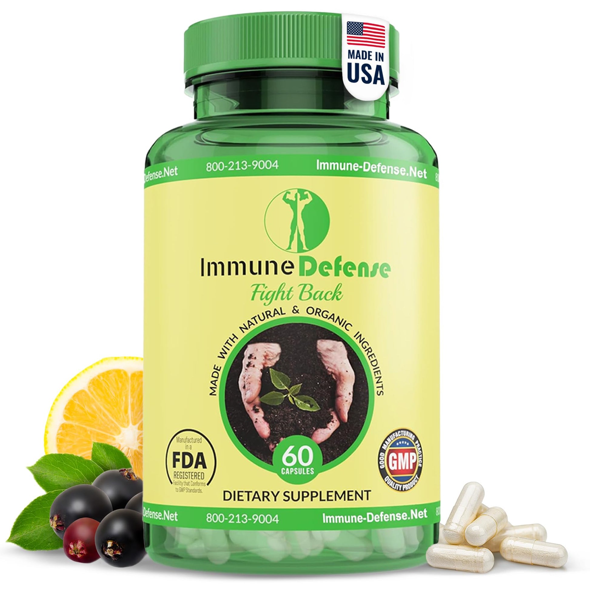 Immune Defense Immune Support Supplement with Vitamin C & Vitamin D, Garlic, Ginger, Lemon, Elderberry, Selenium & Zinc, 60 Capsules
